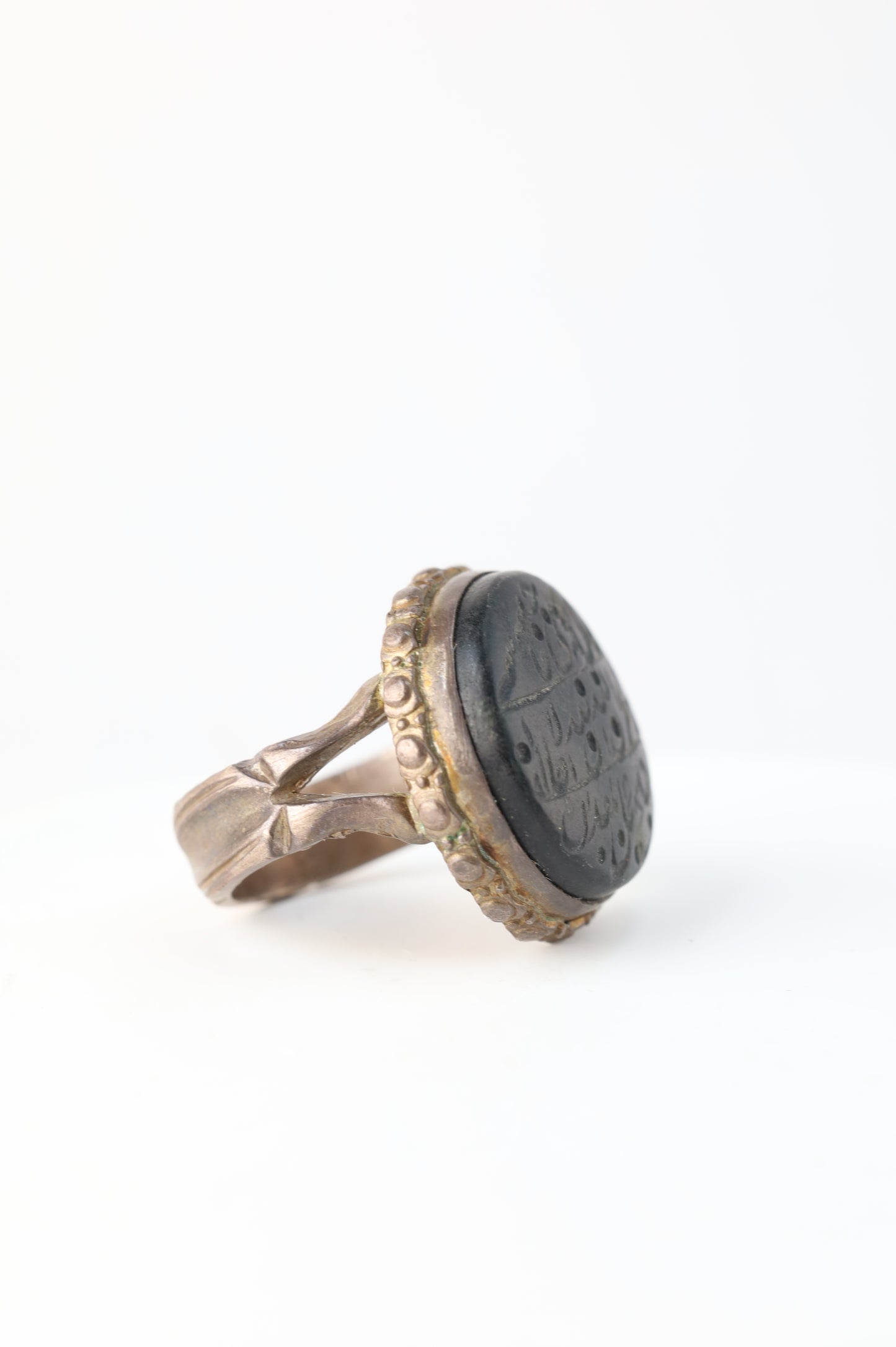 Antique Abbas Abad Black Stone Carved Ring