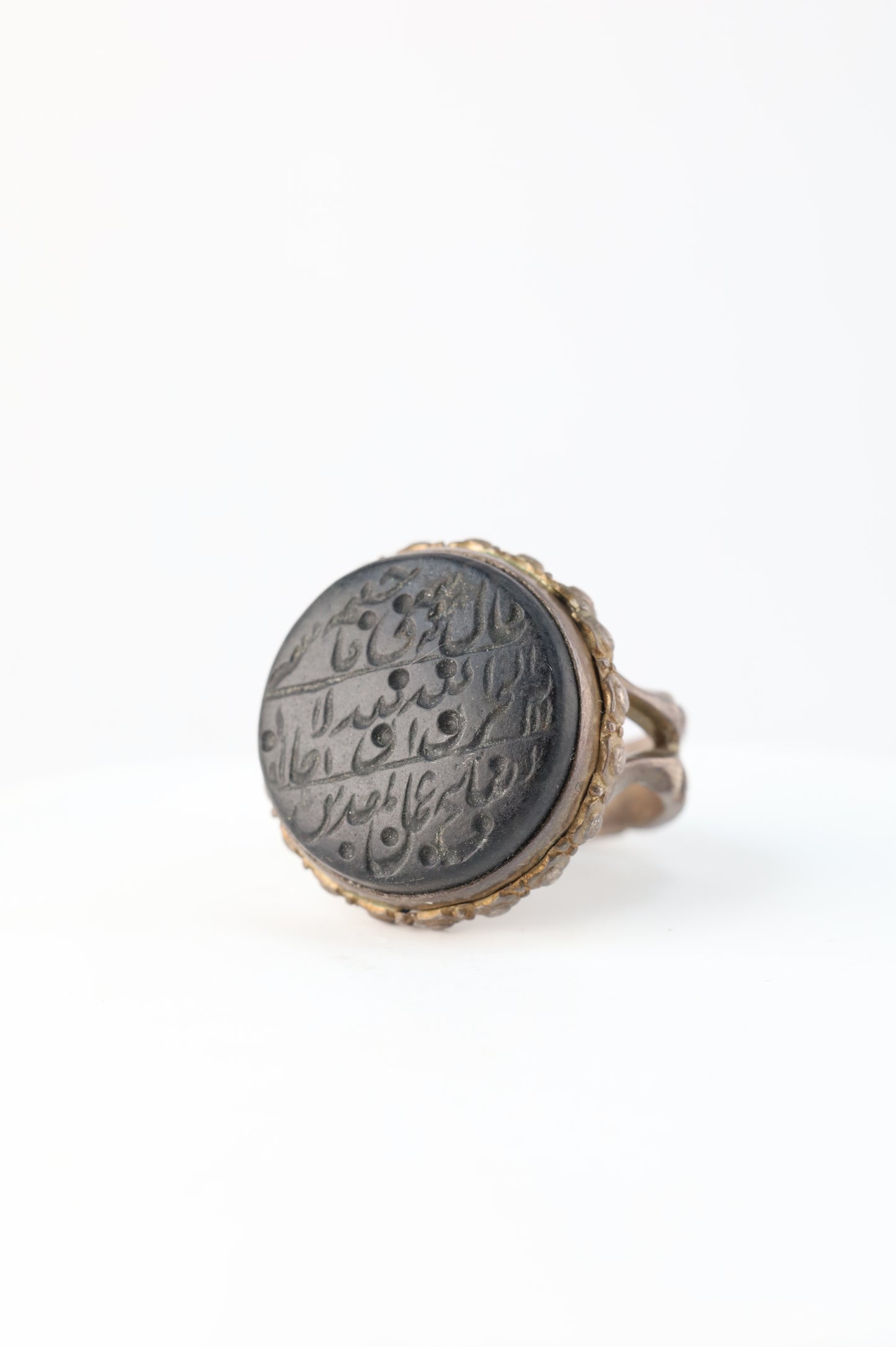 Antique Abbas Abad Black Stone Carved Ring