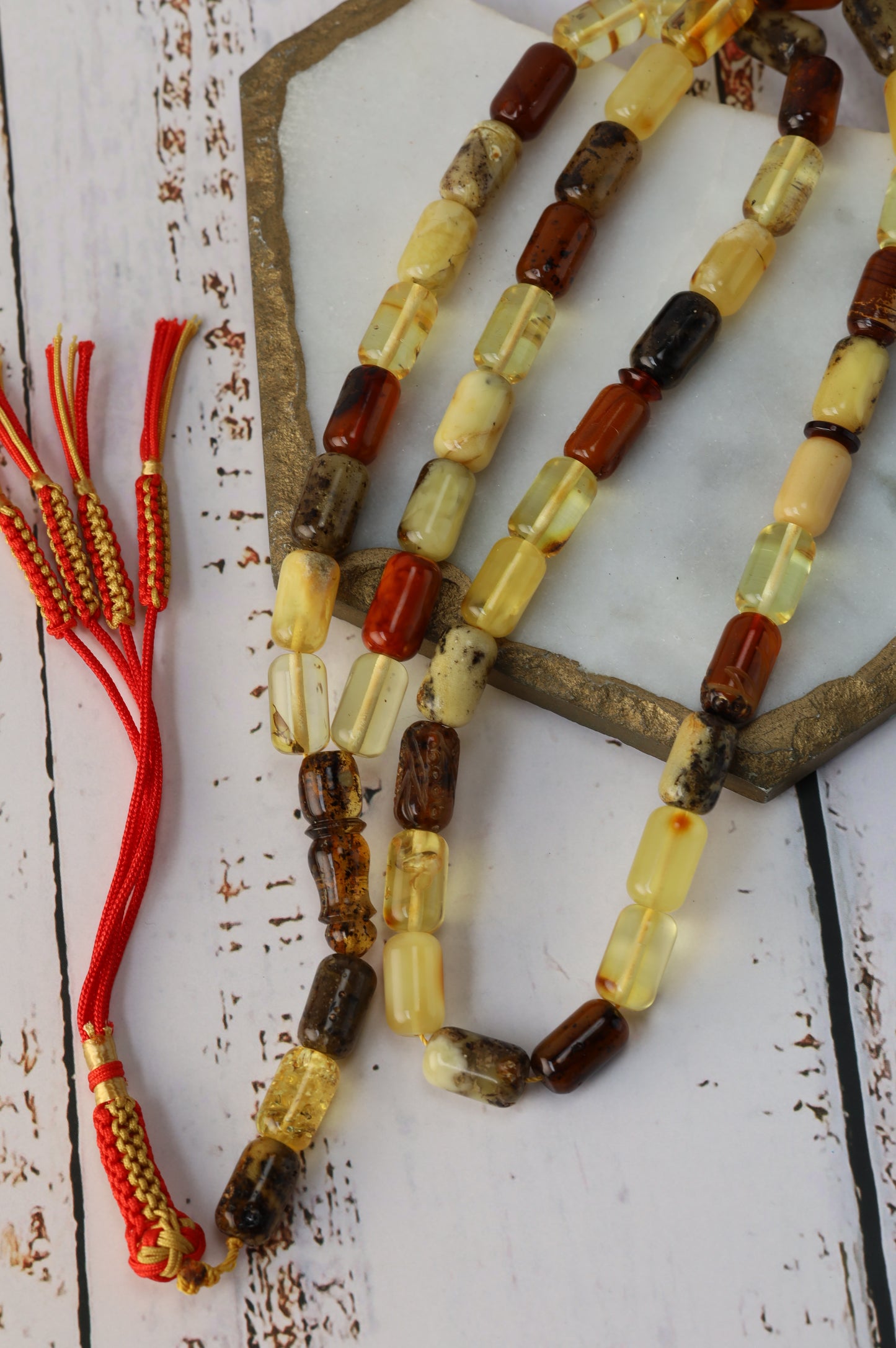 Mackintosh Oreo Amber Misbah – 45 Antique Beads + 3 Spares