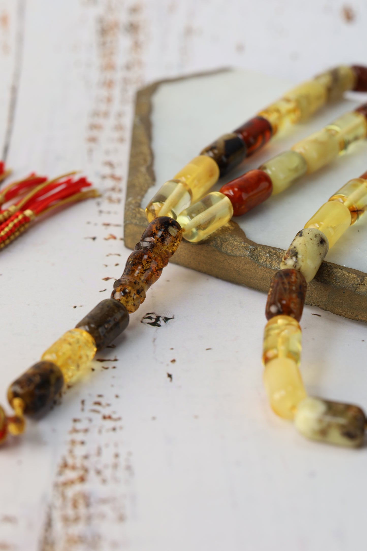 Mackintosh Oreo Amber Misbah – 45 Antique Beads + 3 Spares