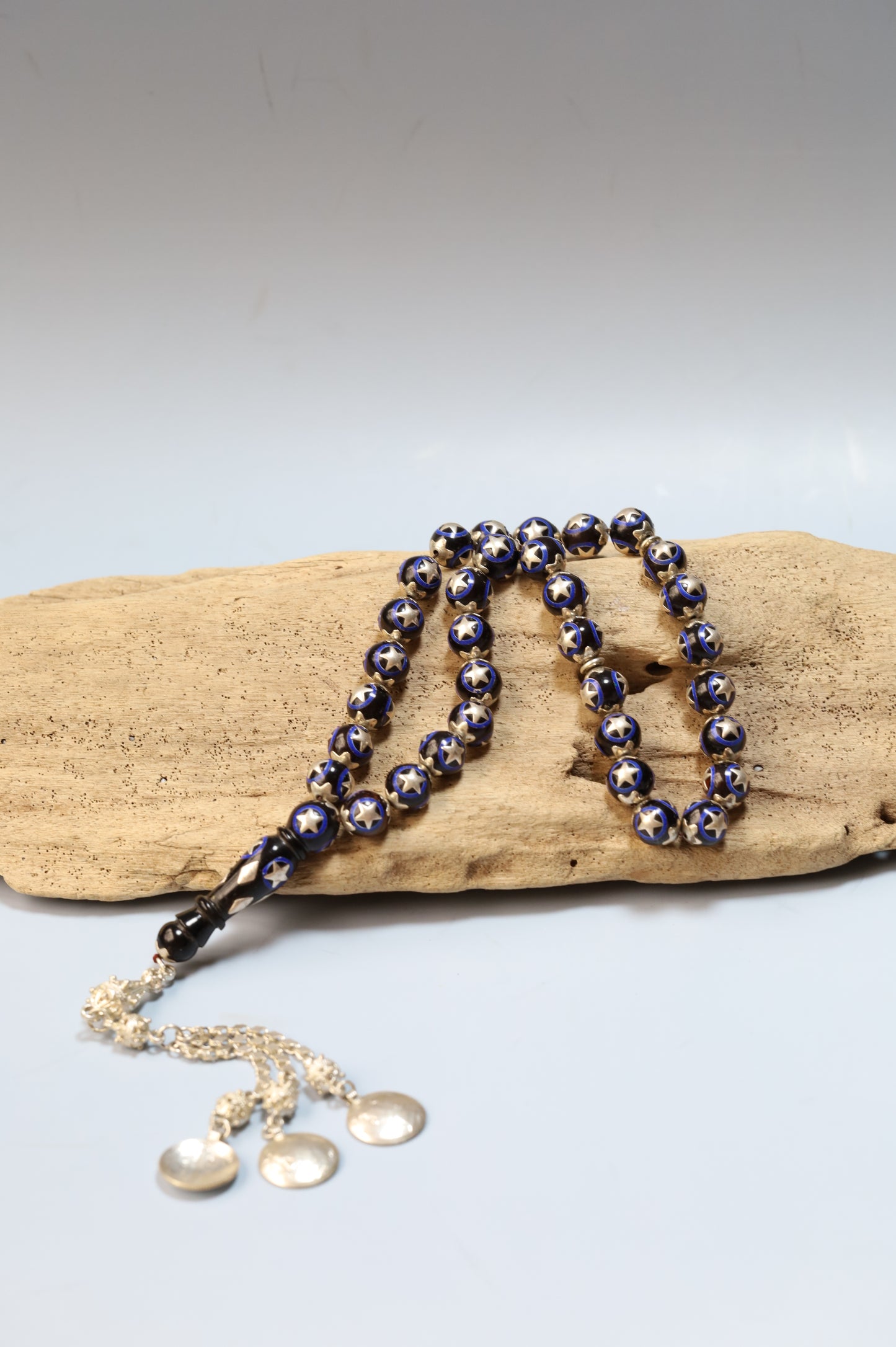 Kokka Wood Misbah with Lapis Lazuli & Silver Stars – Egyptian Craft