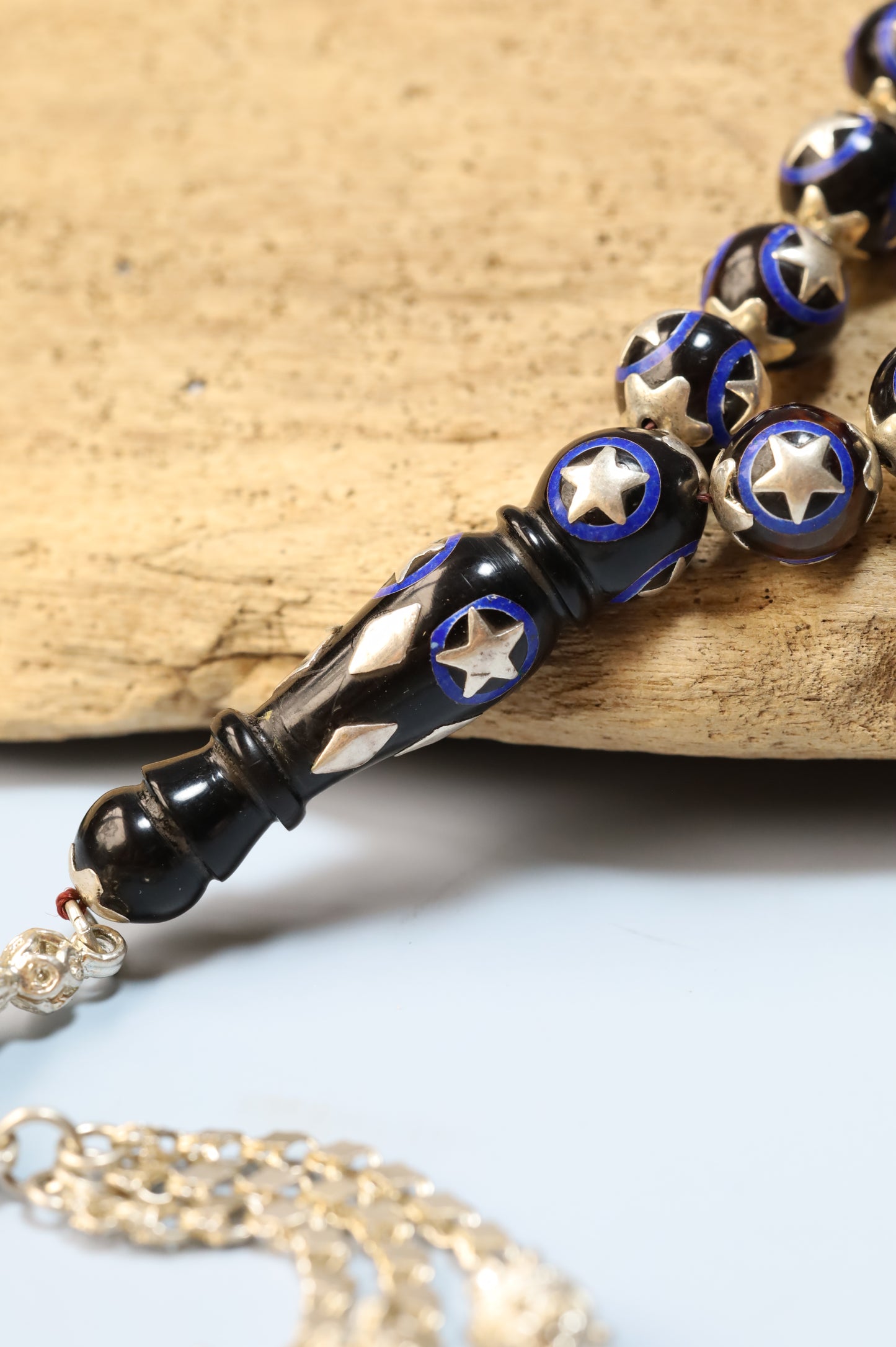 Kokka Wood Misbah with Lapis Lazuli & Silver Stars – Egyptian Craft