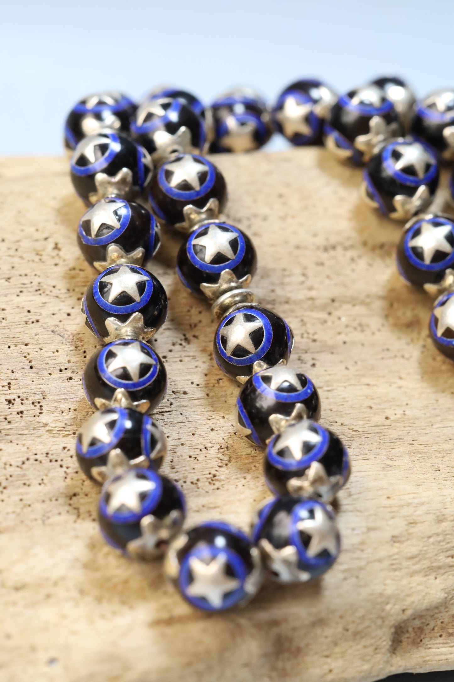 Kokka Wood Misbah with Lapis Lazuli & Silver Stars – Egyptian Craft