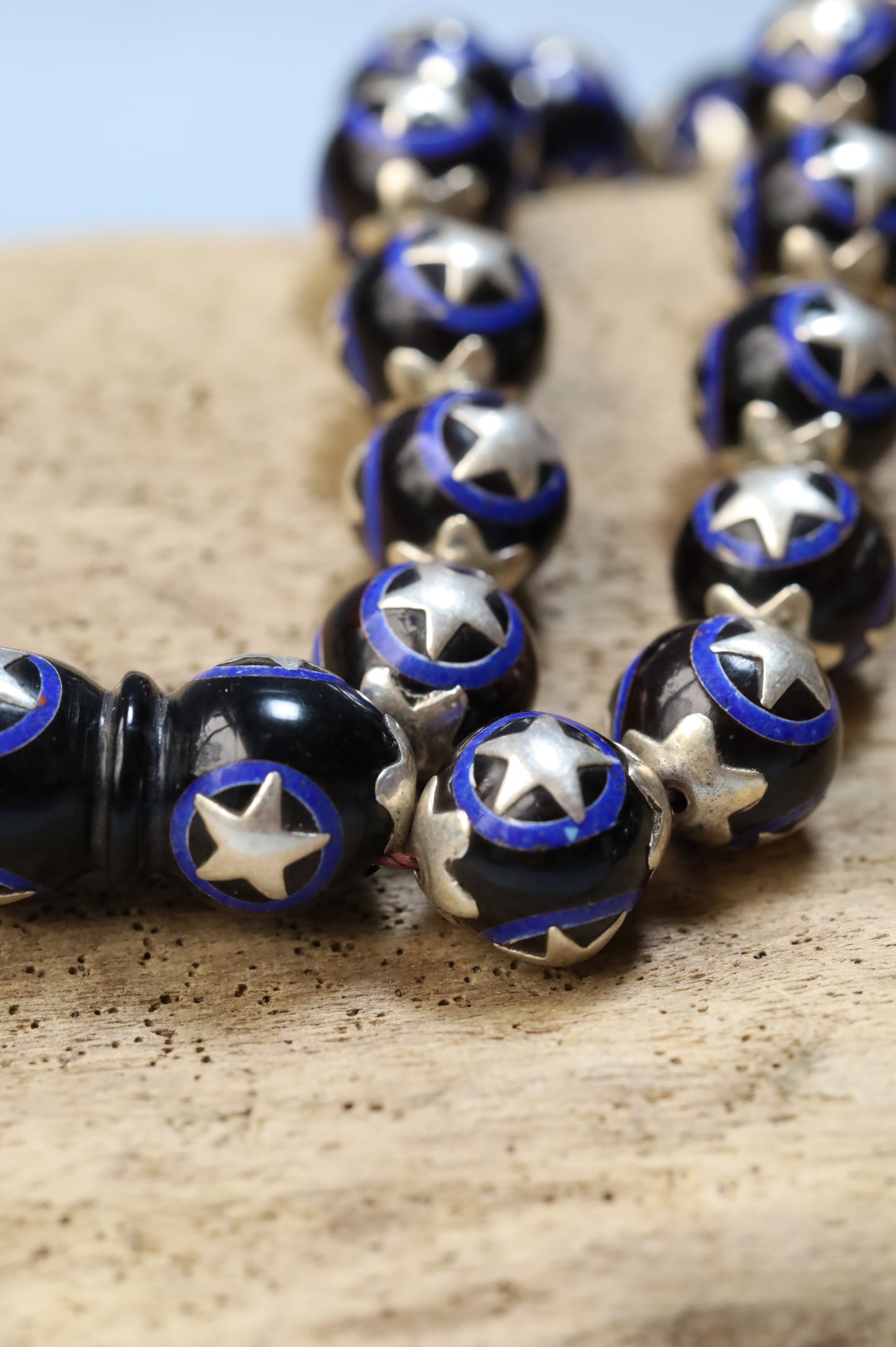Kokka Wood Misbah with Lapis Lazuli & Silver Stars – Egyptian Craft