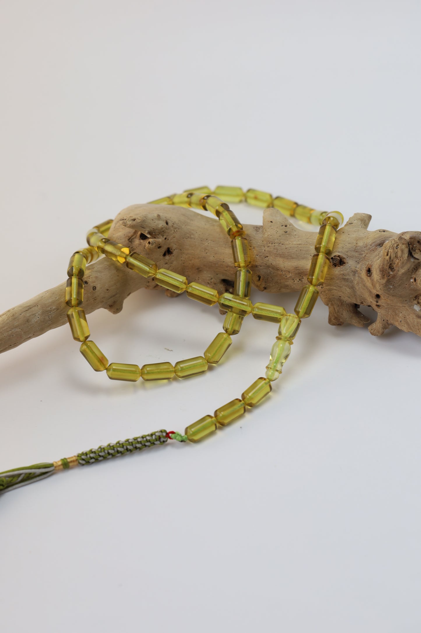 Natural Green Amber Misbah – 45 Beads + 3 Spares