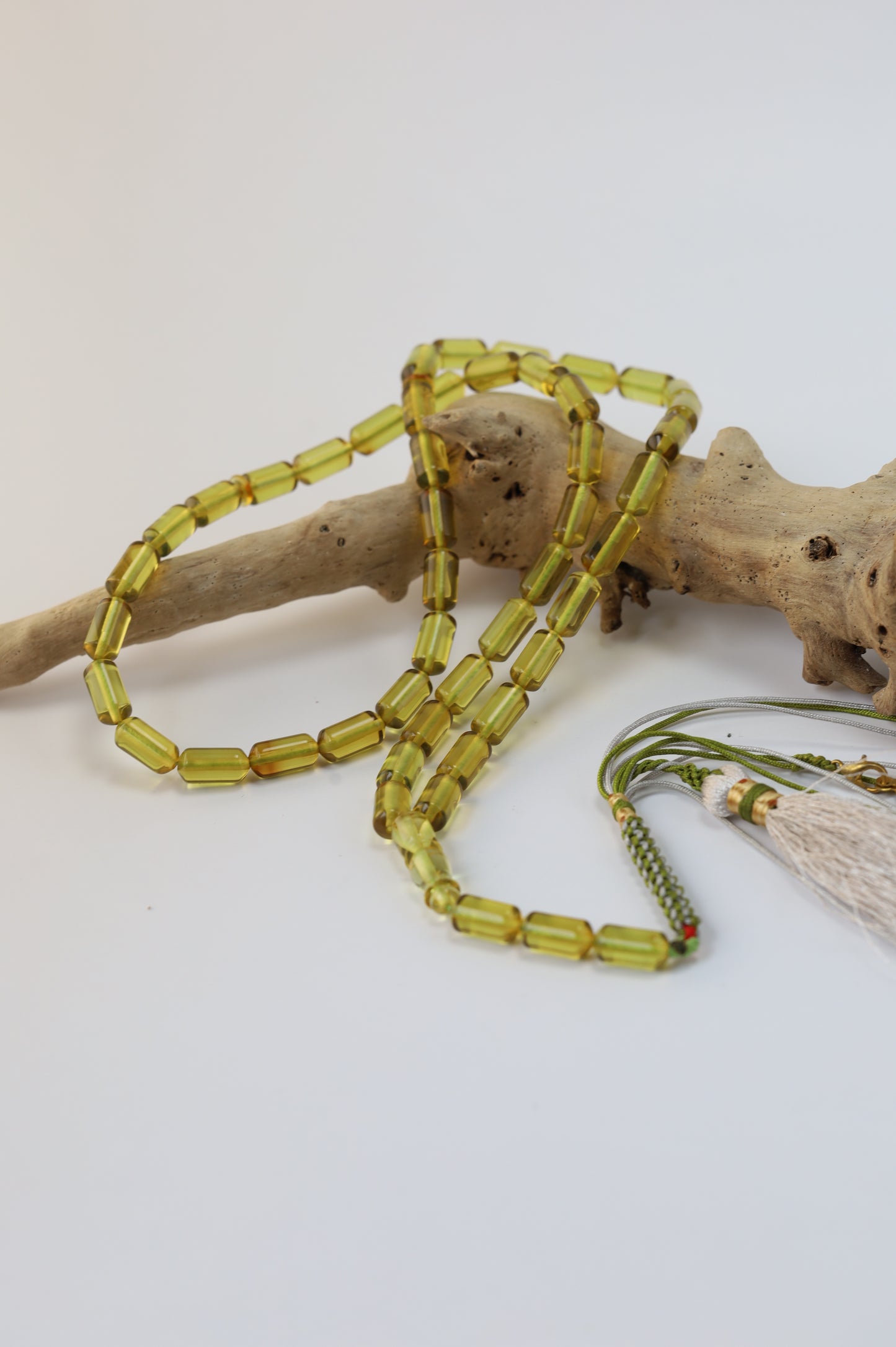 Natural Green Amber Misbah – 45 Beads + 3 Spares