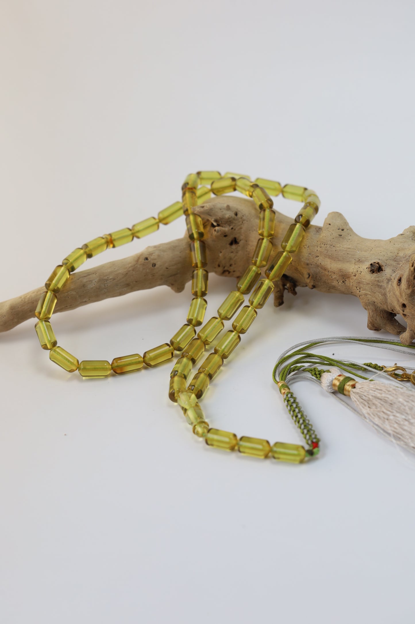 Natural Green Amber Misbah – 45 Beads + 3 Spares