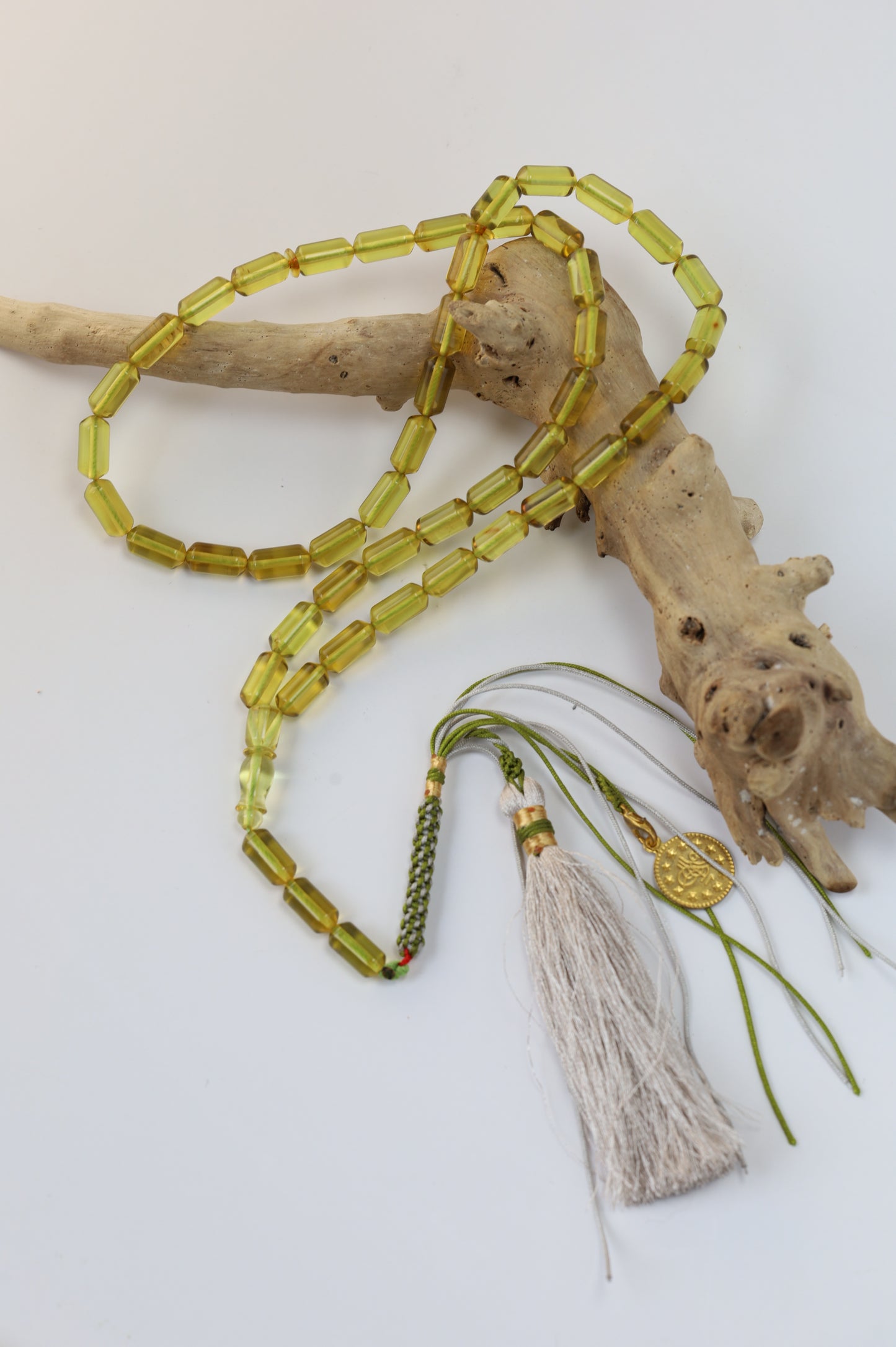 Natural Green Amber Misbah – 45 Beads + 3 Spares