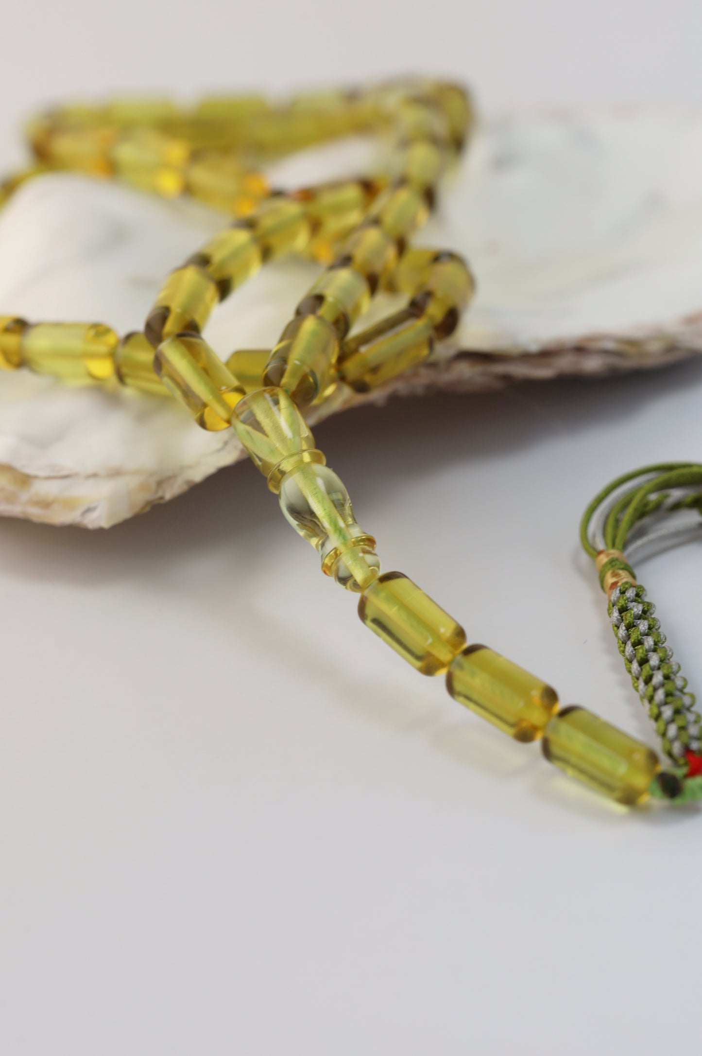 Natural Green Amber Misbah – 45 Beads + 3 Spares