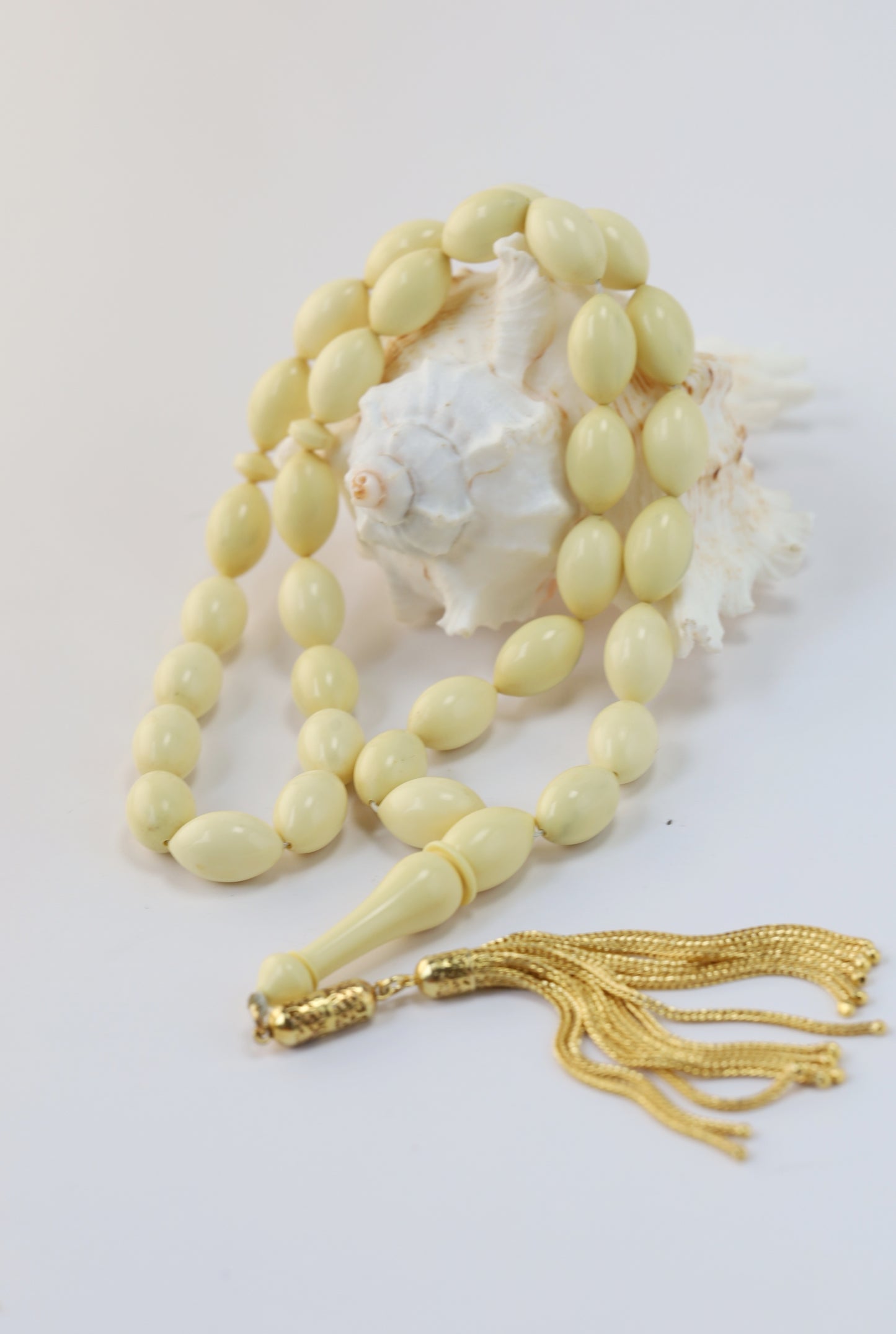 Ivory Chernobyl Old Bakelite Misbah – 33 Selected Olive Shape Beads