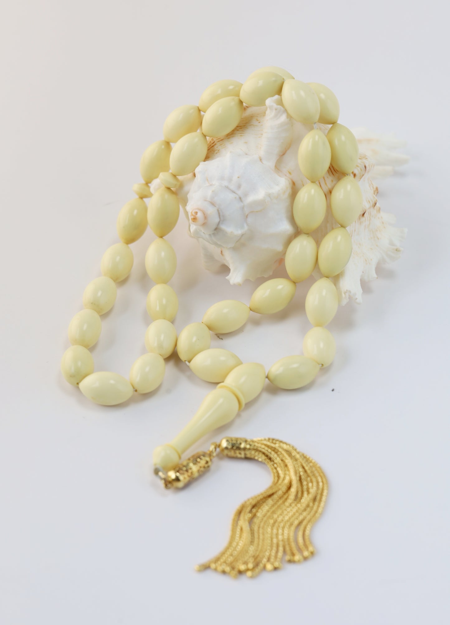 Ivory Chernobyl Old Bakelite Misbah – 33 Selected Olive Shape Beads