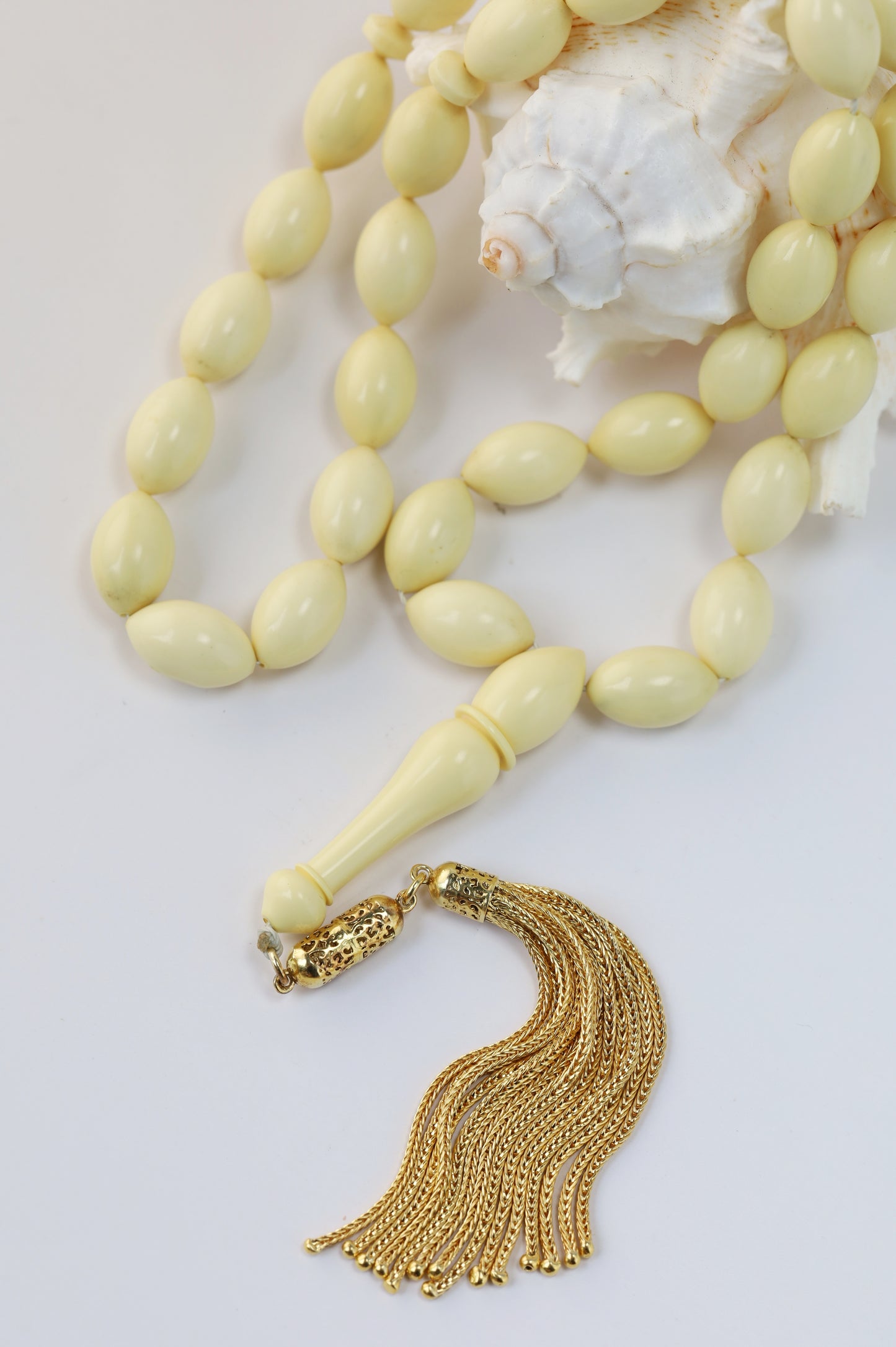 Ivory Chernobyl Old Bakelite Misbah – 33 Selected Olive Shape Beads