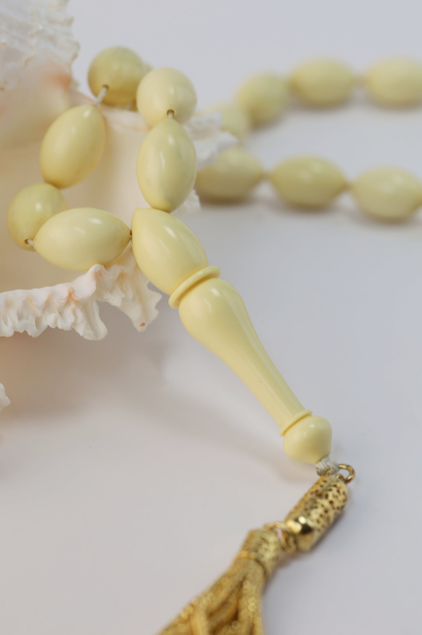 Ivory Chernobyl Old Bakelite Misbah – 33 Selected Olive Shape Beads