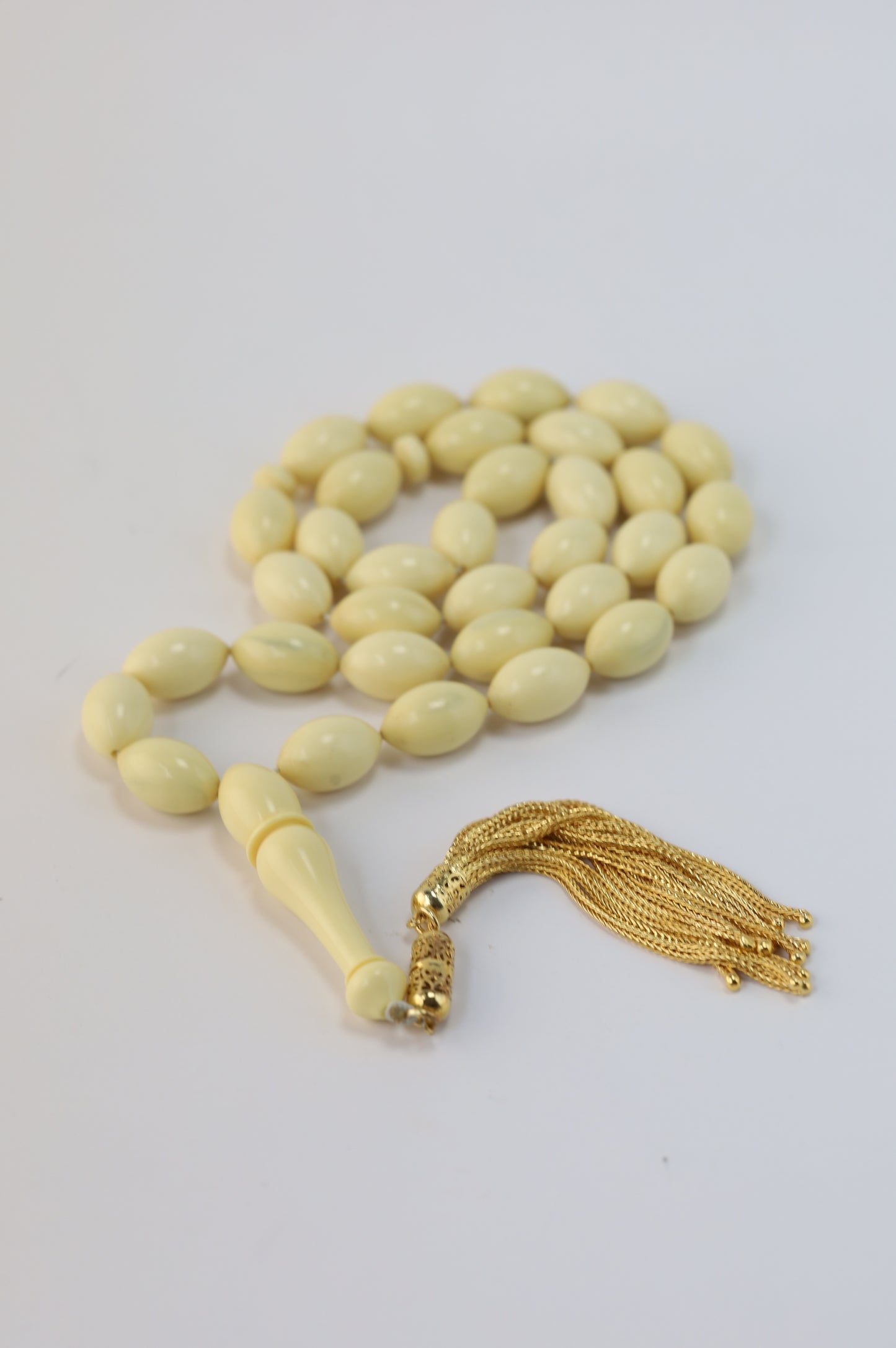 Ivory Chernobyl Old Bakelite Misbah – 33 Selected Olive Shape Beads