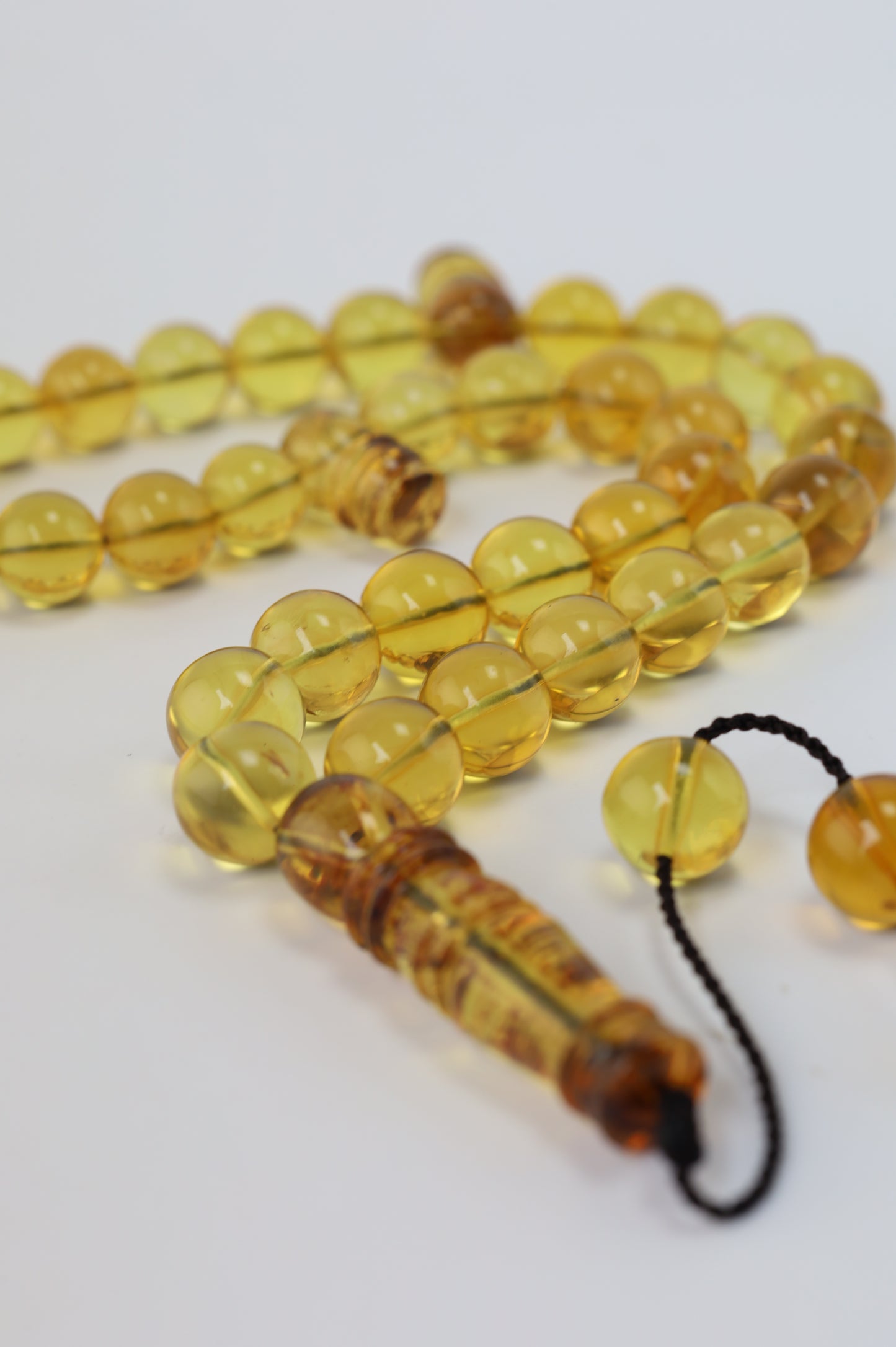 Unique Antique Natural Blue Dominican Amber Misbah from Private Collection – 33 Beads
