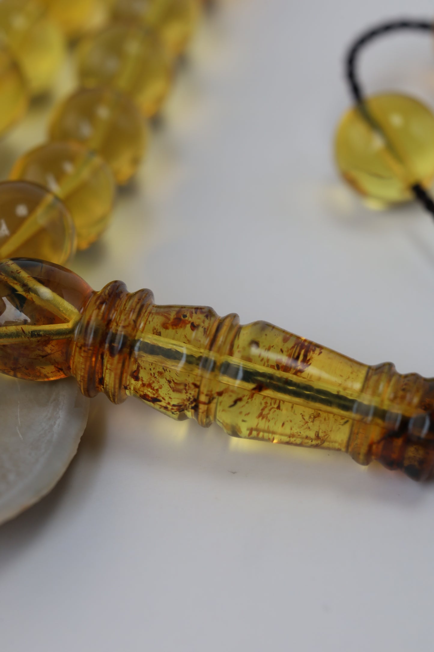 Unique Antique Natural Blue Dominican Amber Misbah from Private Collection – 33 Beads