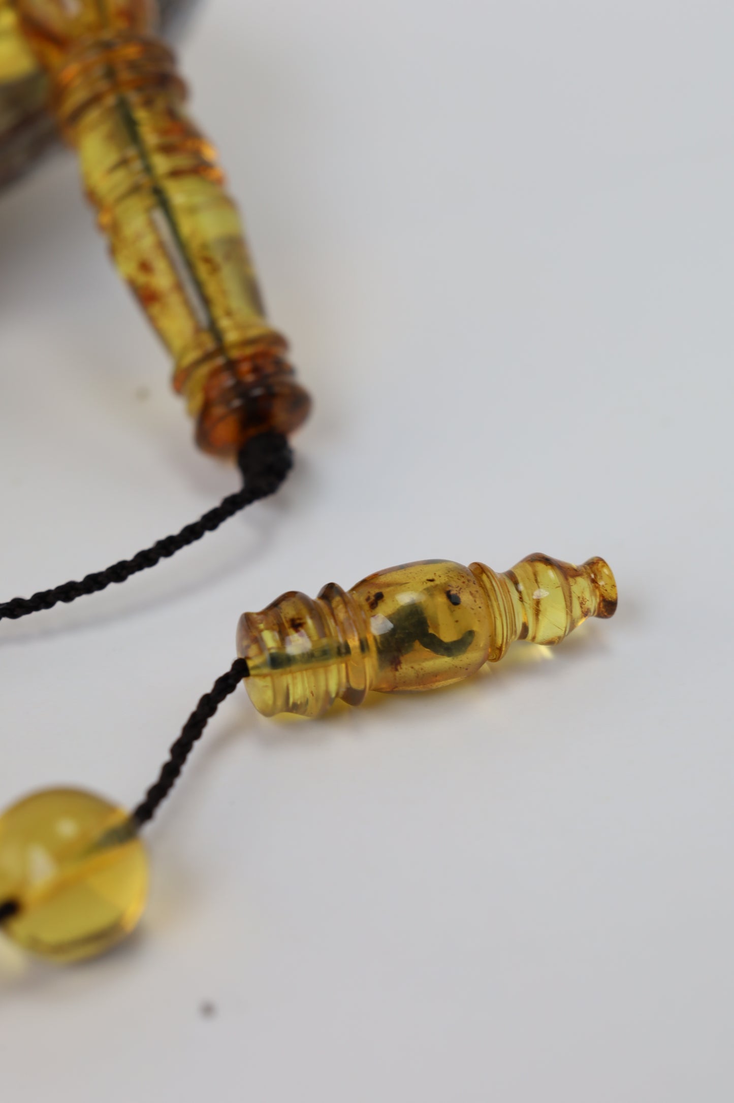 Unique Antique Natural Blue Dominican Amber Misbah from Private Collection – 33 Beads