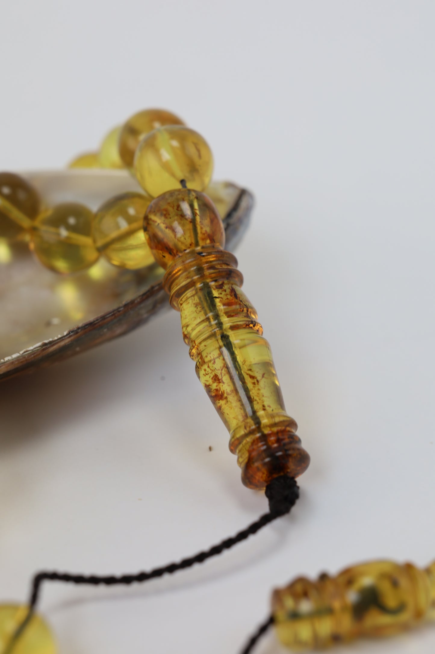 Unique Antique Natural Blue Dominican Amber Misbah from Private Collection – 33 Beads