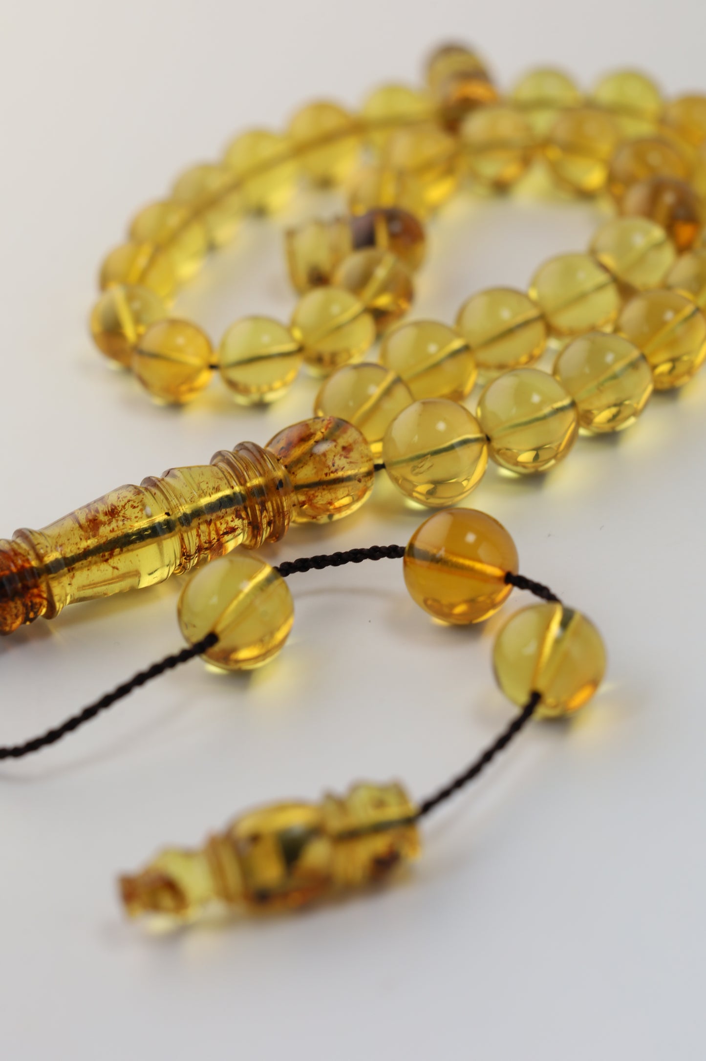 Unique Antique Natural Blue Dominican Amber Misbah from Private Collection – 33 Beads