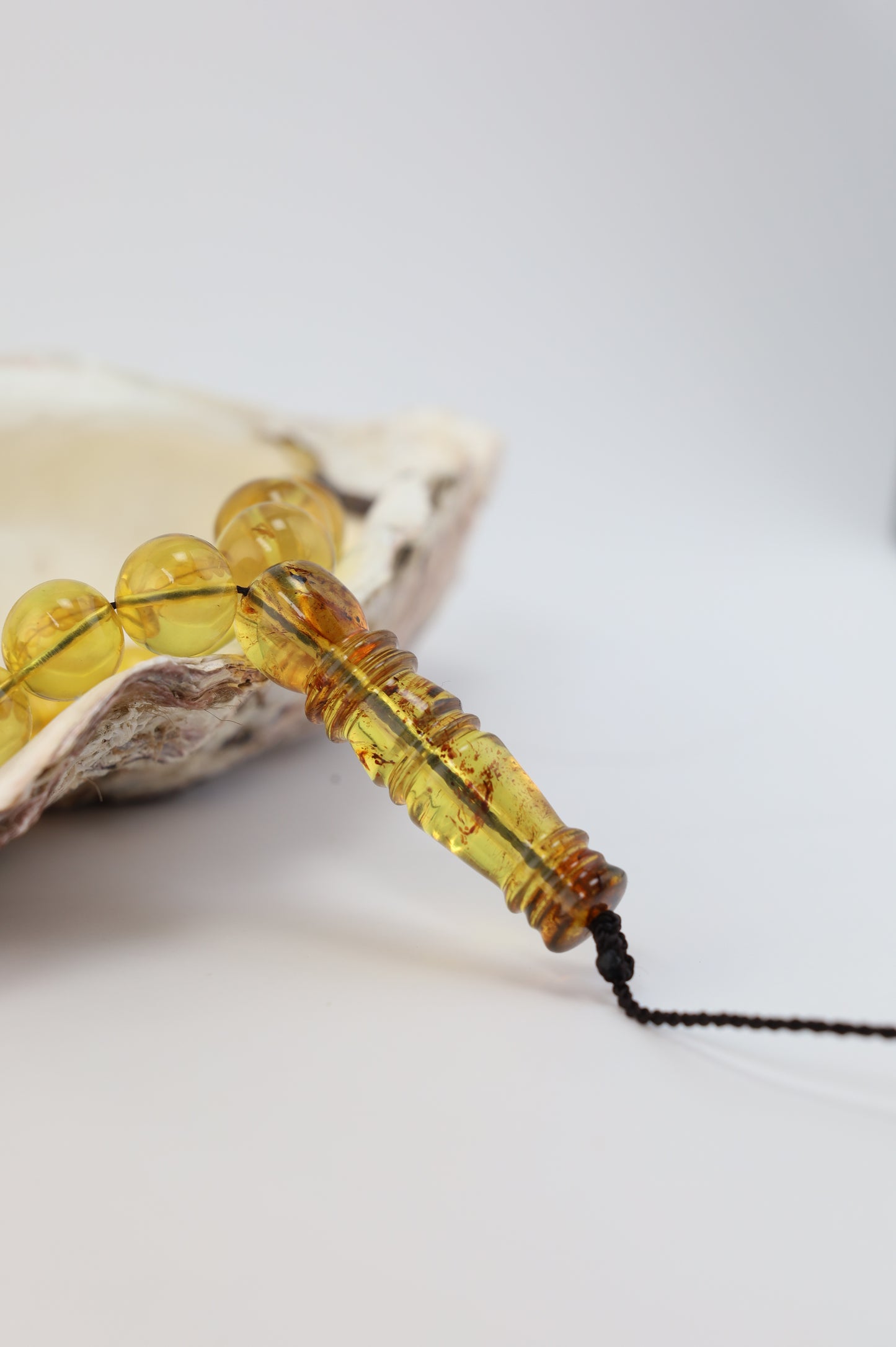 Unique Antique Natural Blue Dominican Amber Misbah from Private Collection – 33 Beads
