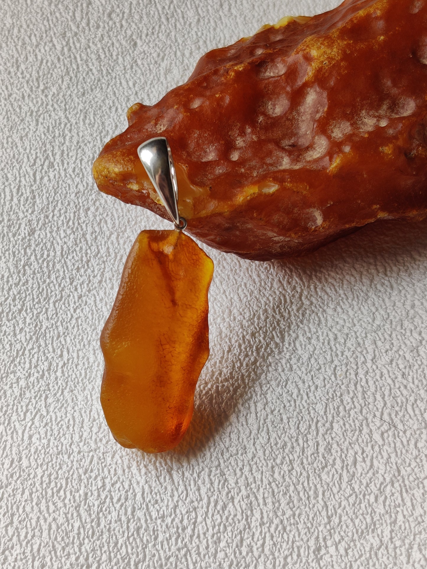 Raw Amber Pendant with Bold Silver Hook