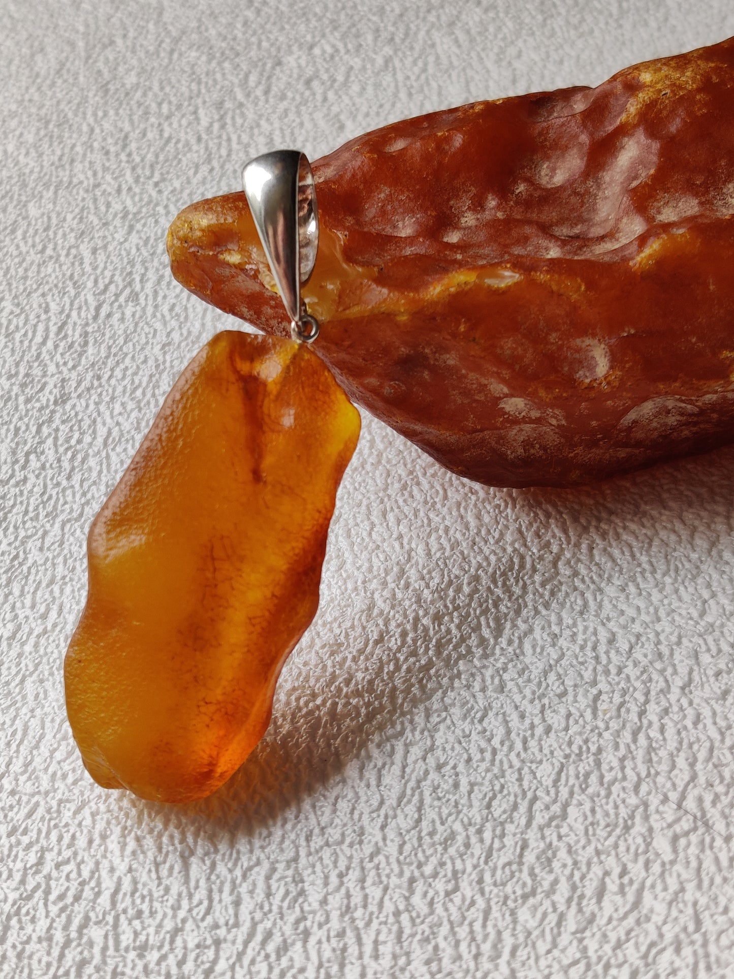 Raw Amber Pendant with Bold Silver Hook