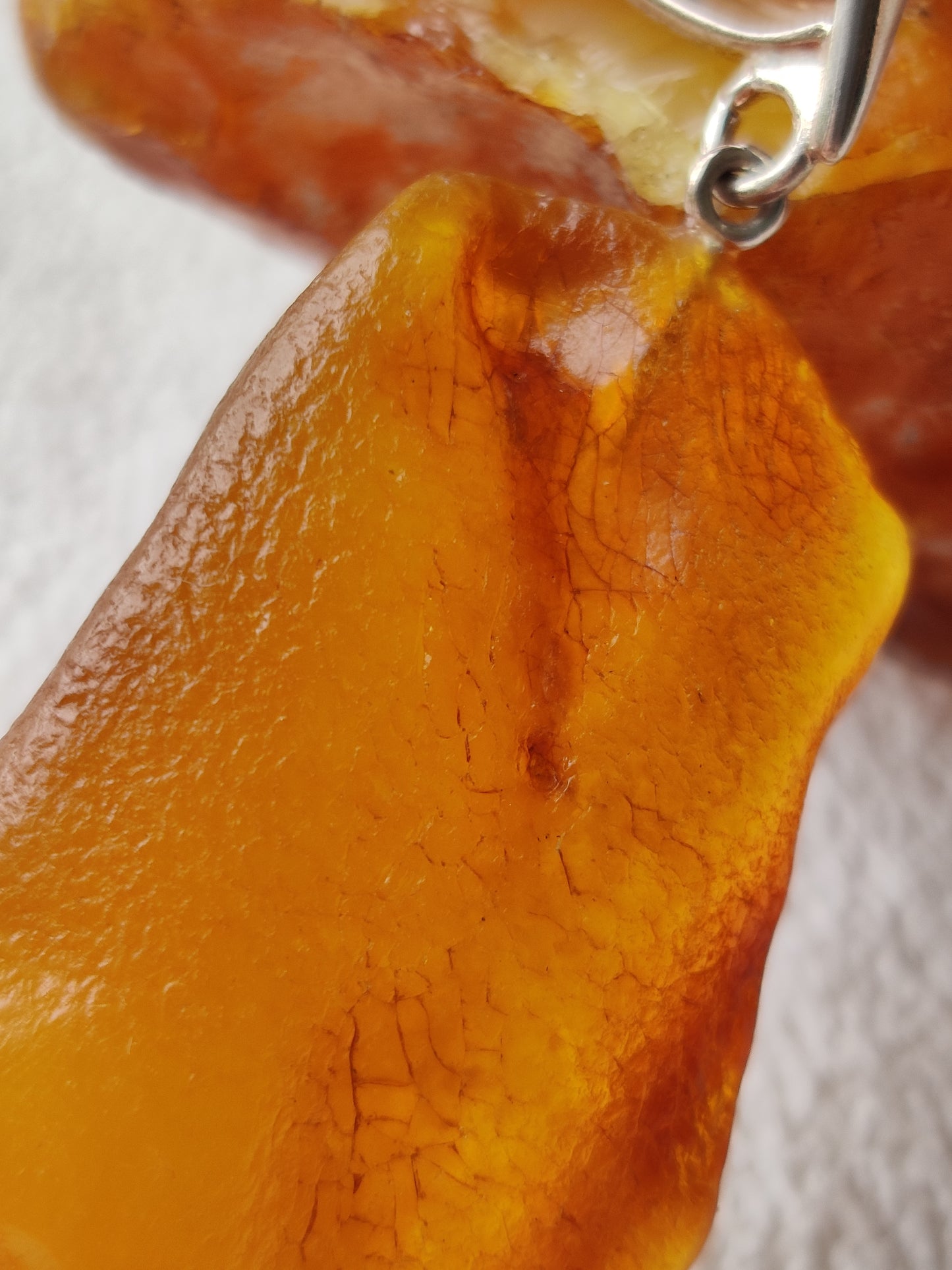 Raw Amber Pendant with Bold Silver Hook