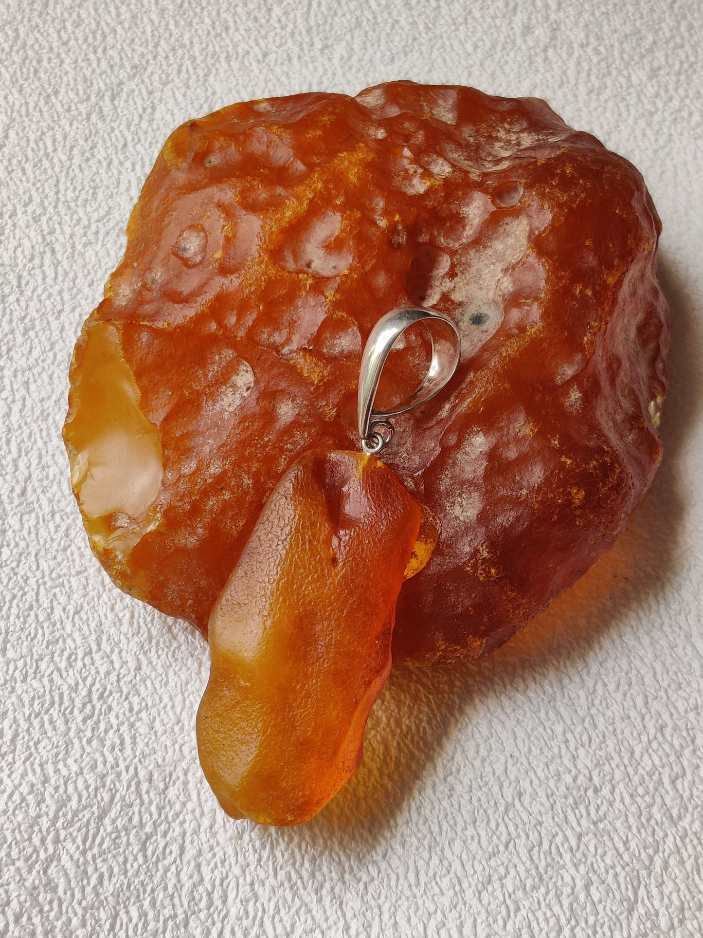 Raw Amber Pendant with Bold Silver Hook