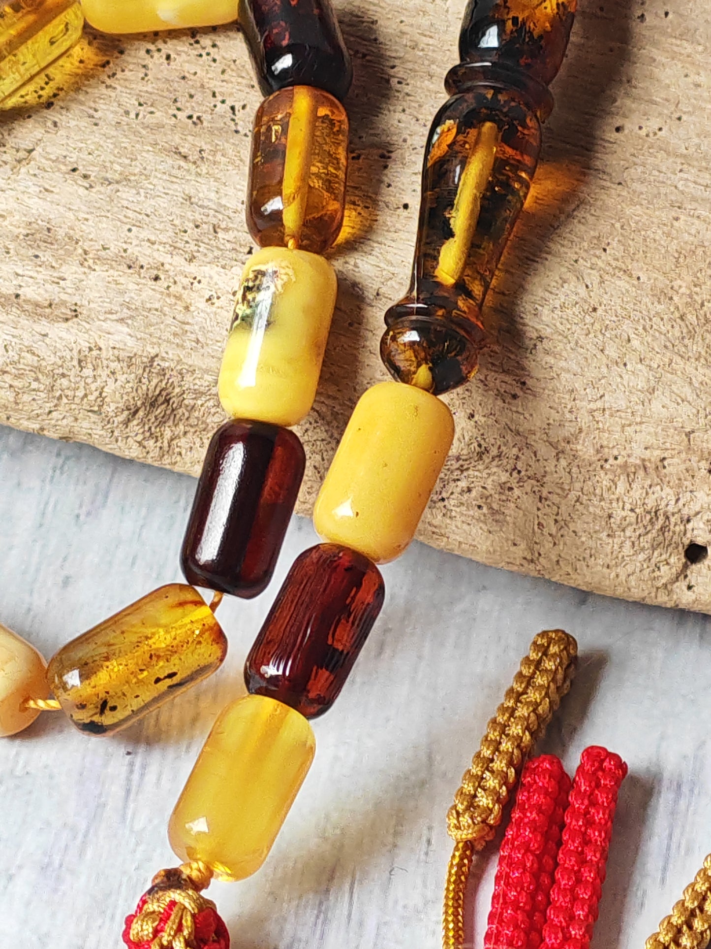 Mackintosh Butterscotch Amber Misbah – 45 Barrel Shape Beads + 3 Spares