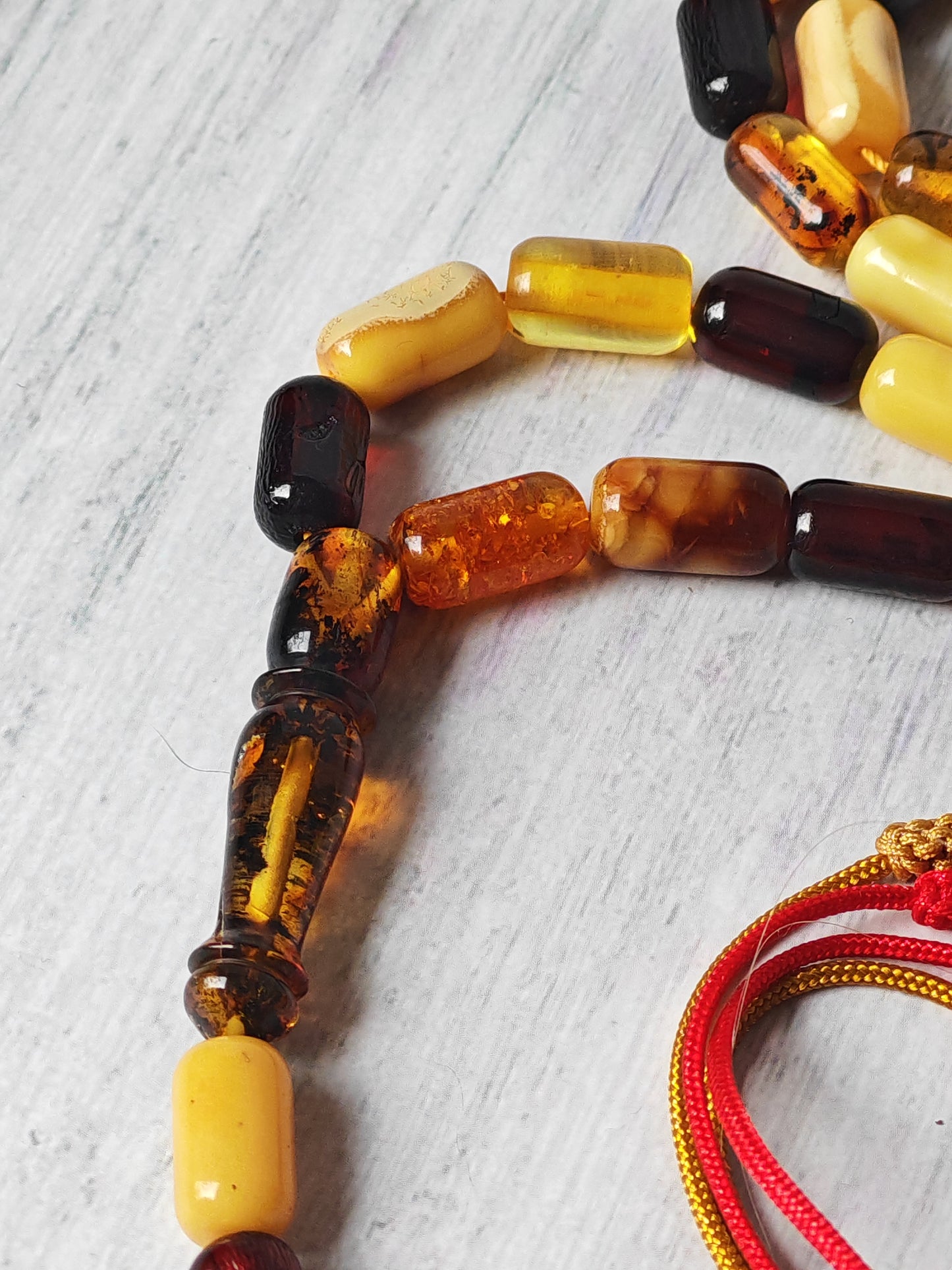 Mackintosh Butterscotch Amber Misbah – 45 Barrel Shape Beads + 3 Spares