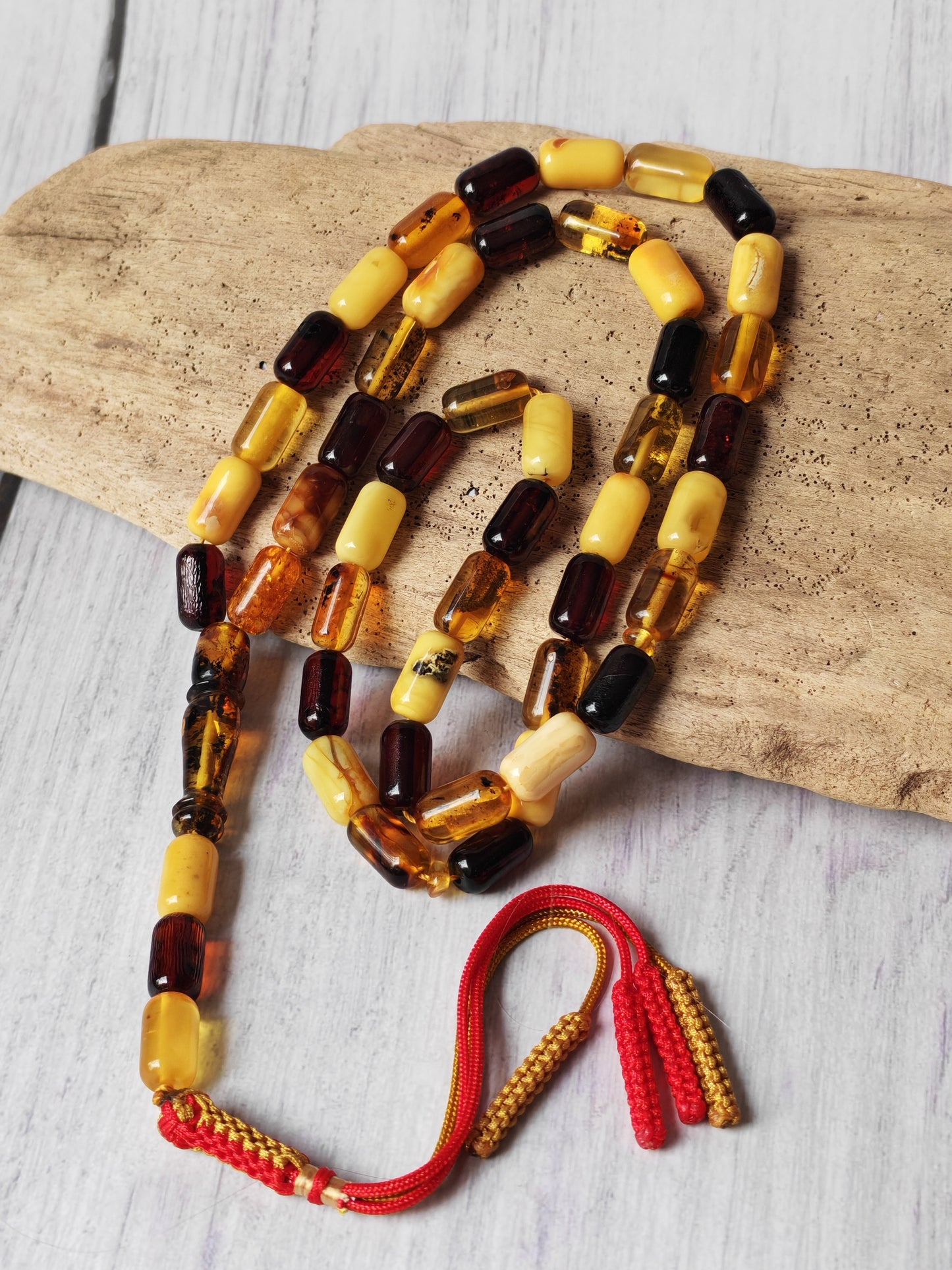 Mackintosh Butterscotch Amber Misbah – 45 Barrel Shape Beads + 3 Spares