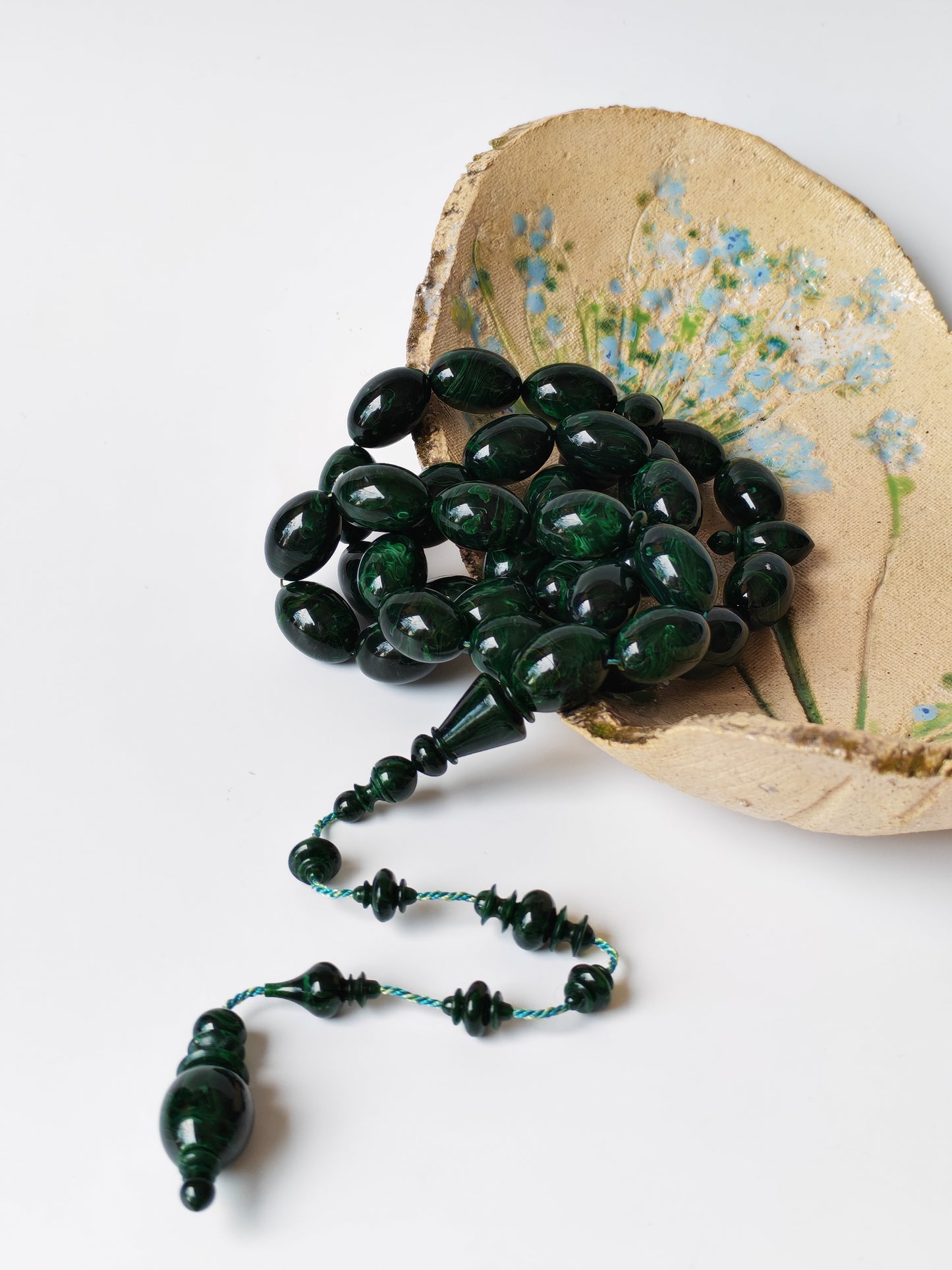 Rare Green Bakelite Tasbih – 35 Beads | Crafted by Ata Jaf
