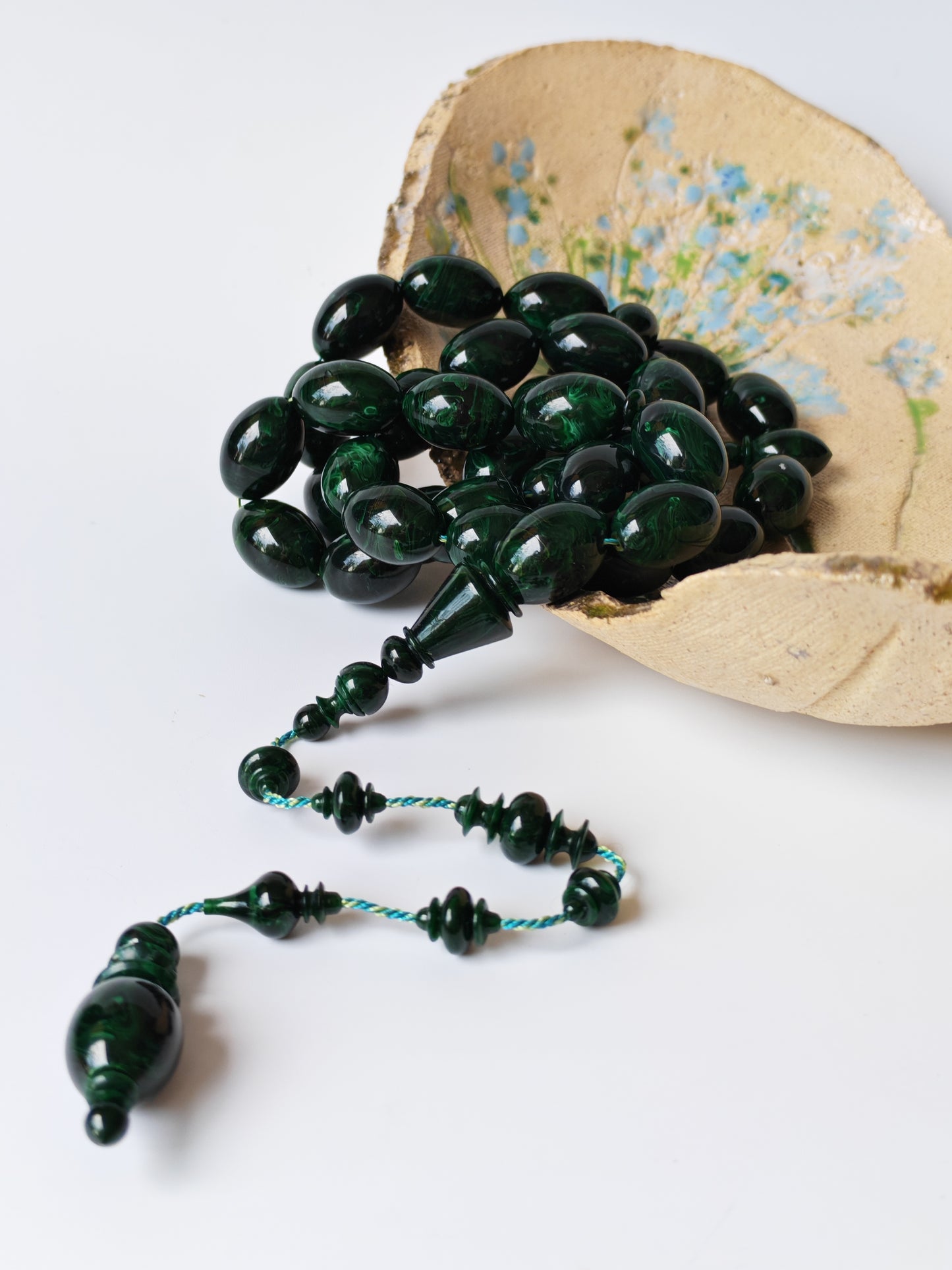 Rare Green Bakelite Tasbih – 35 Beads | Crafted by Ata Jaf