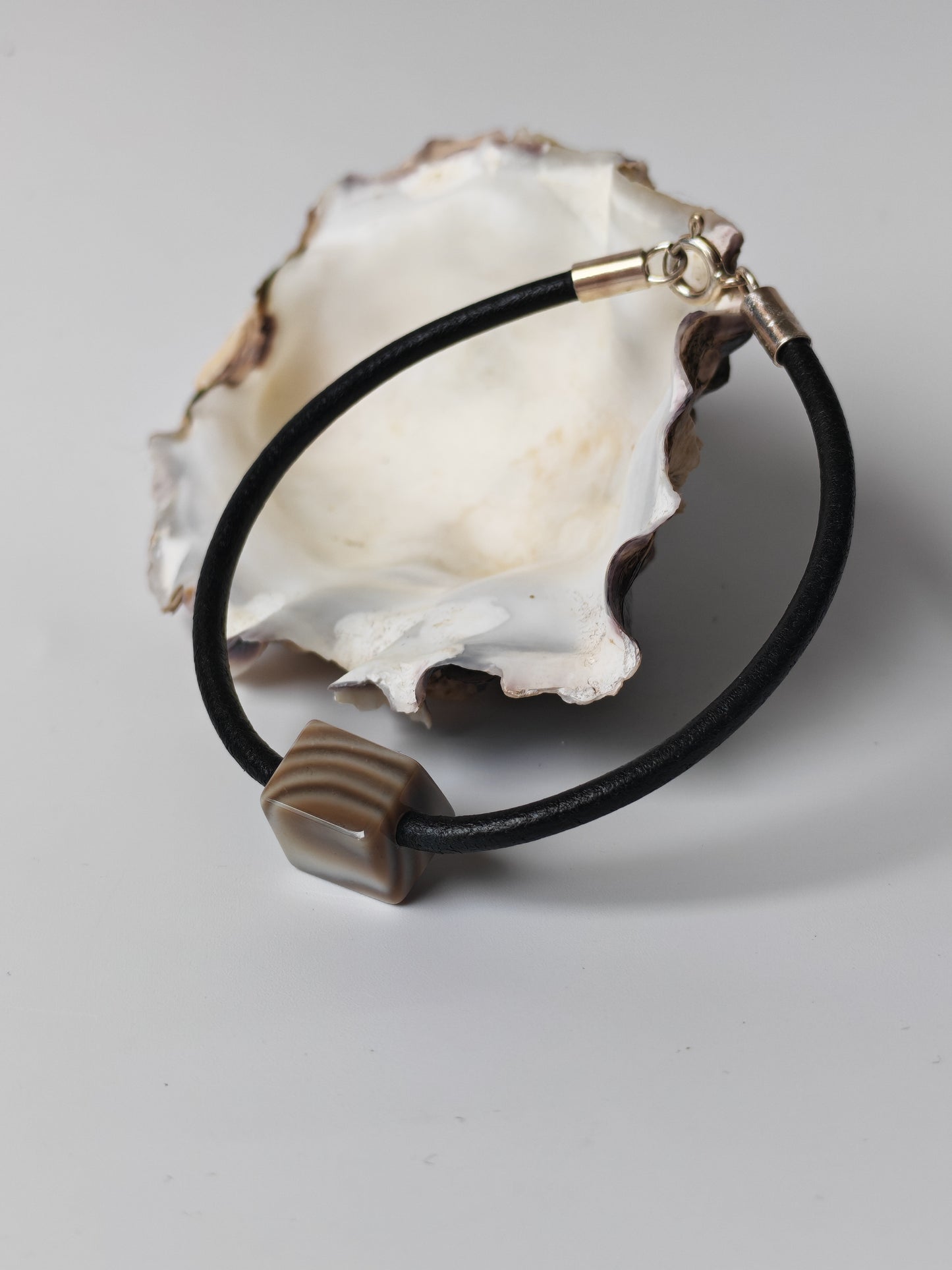 Striped Flint Stone & Leather Bracelet