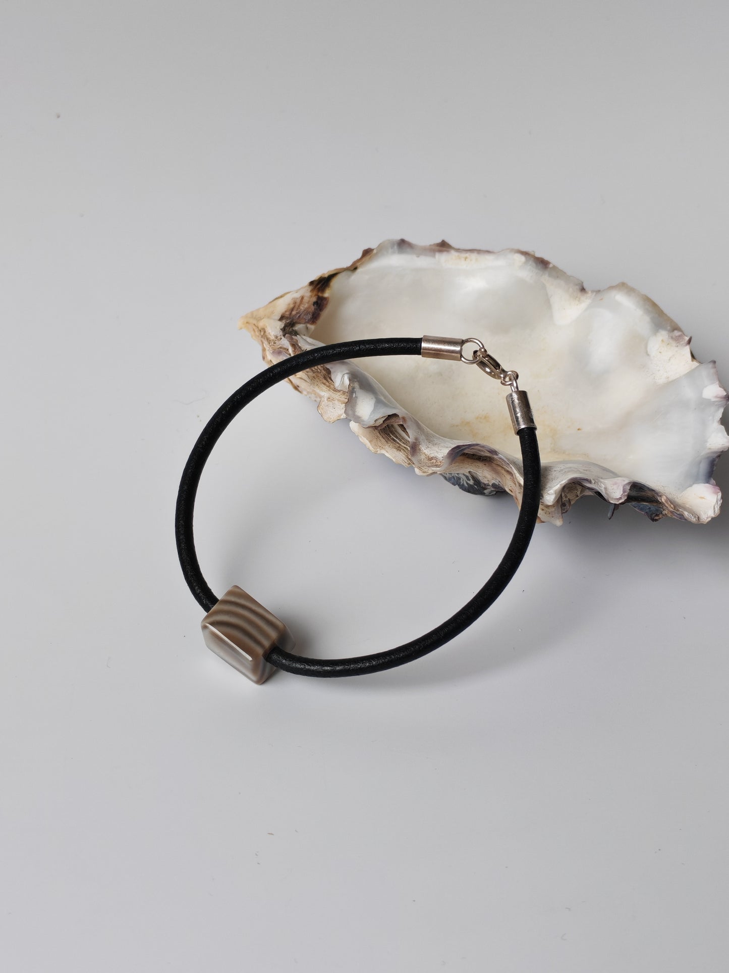 Striped Flint Stone & Leather Bracelet