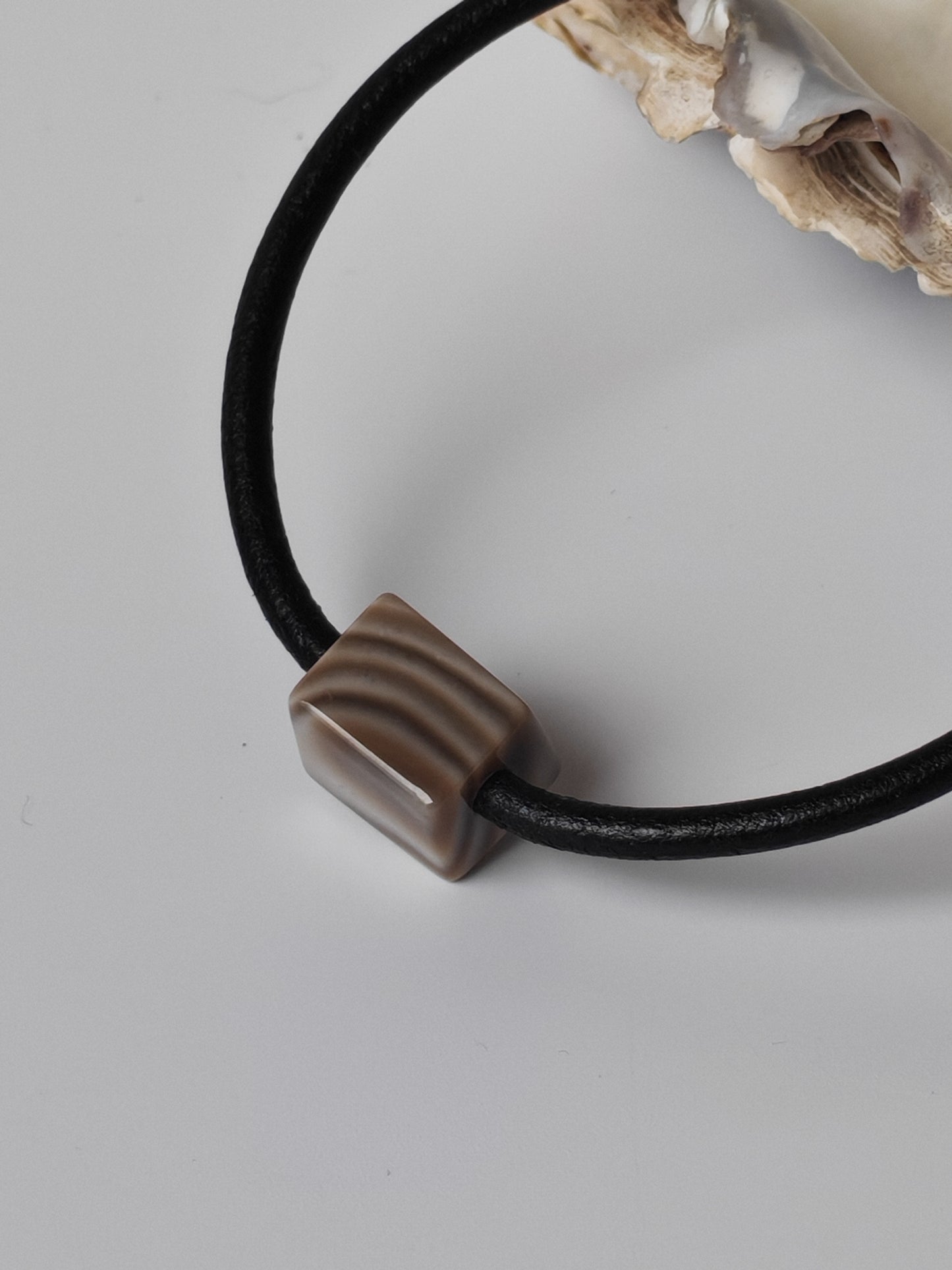 Striped Flint Stone & Leather Bracelet