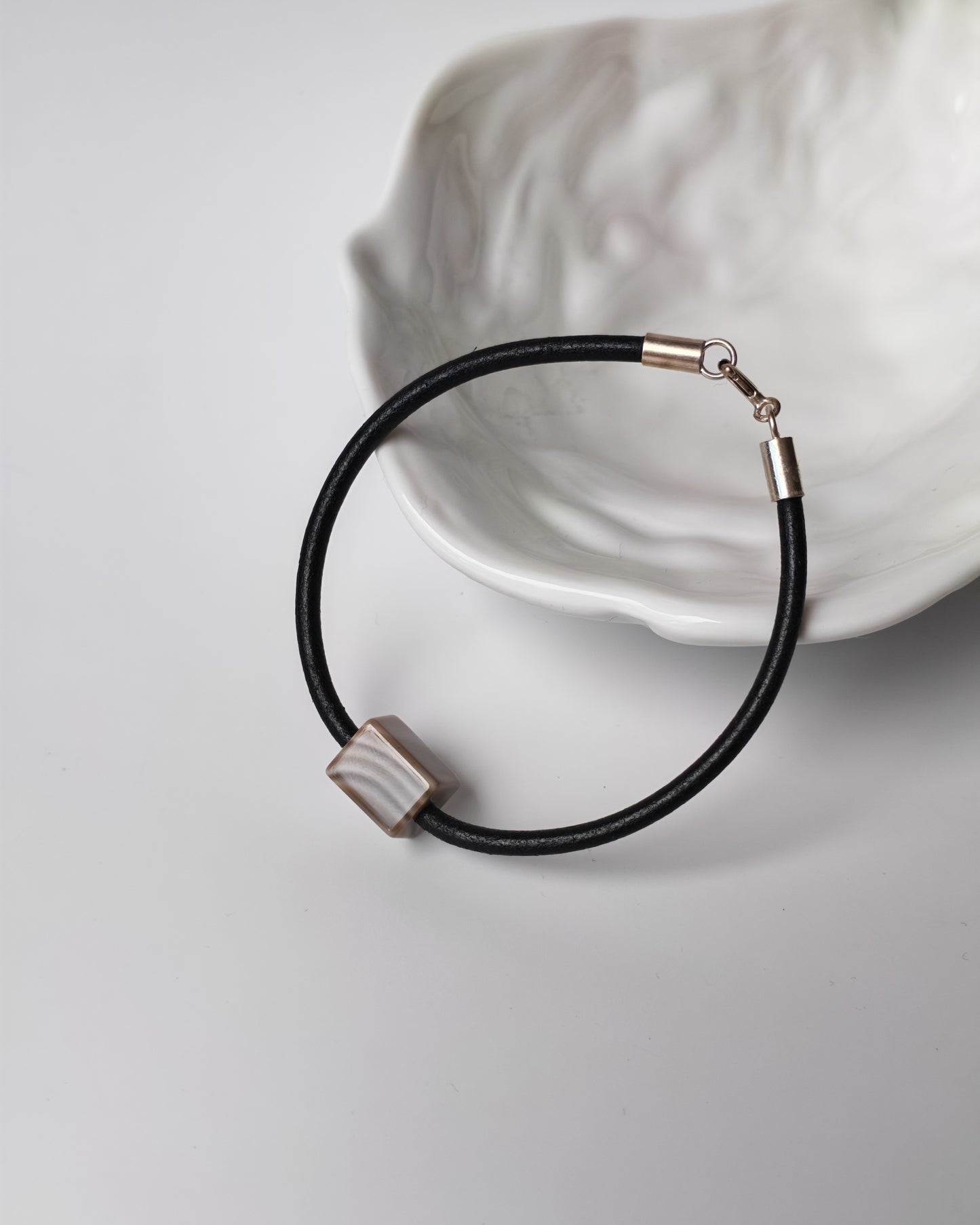 Striped Flint Stone & Leather Bracelet