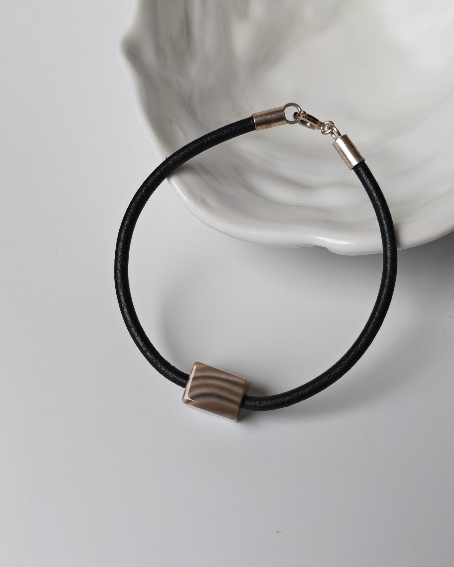 Striped Flint Stone & Leather Bracelet