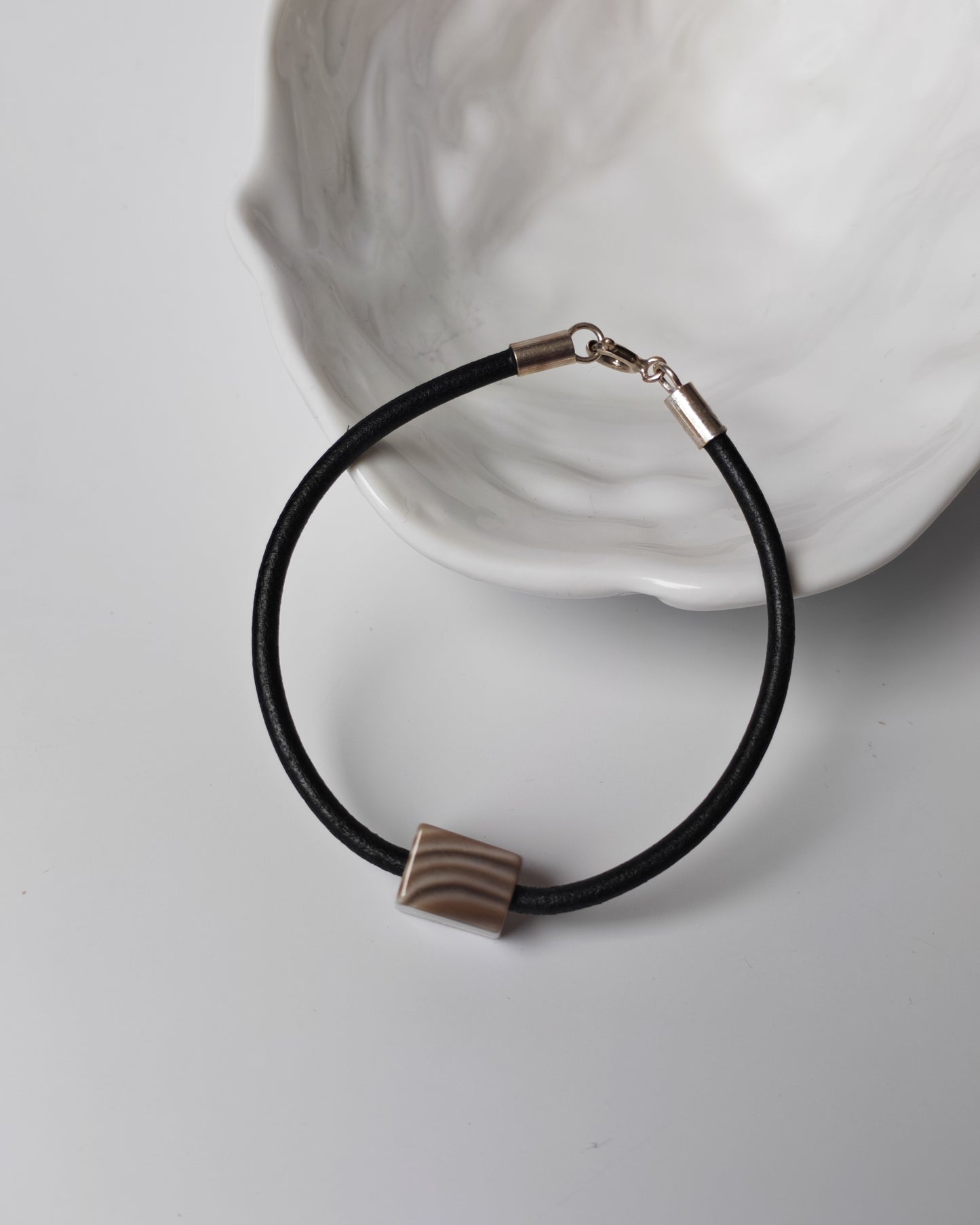 Striped Flint Stone & Leather Bracelet