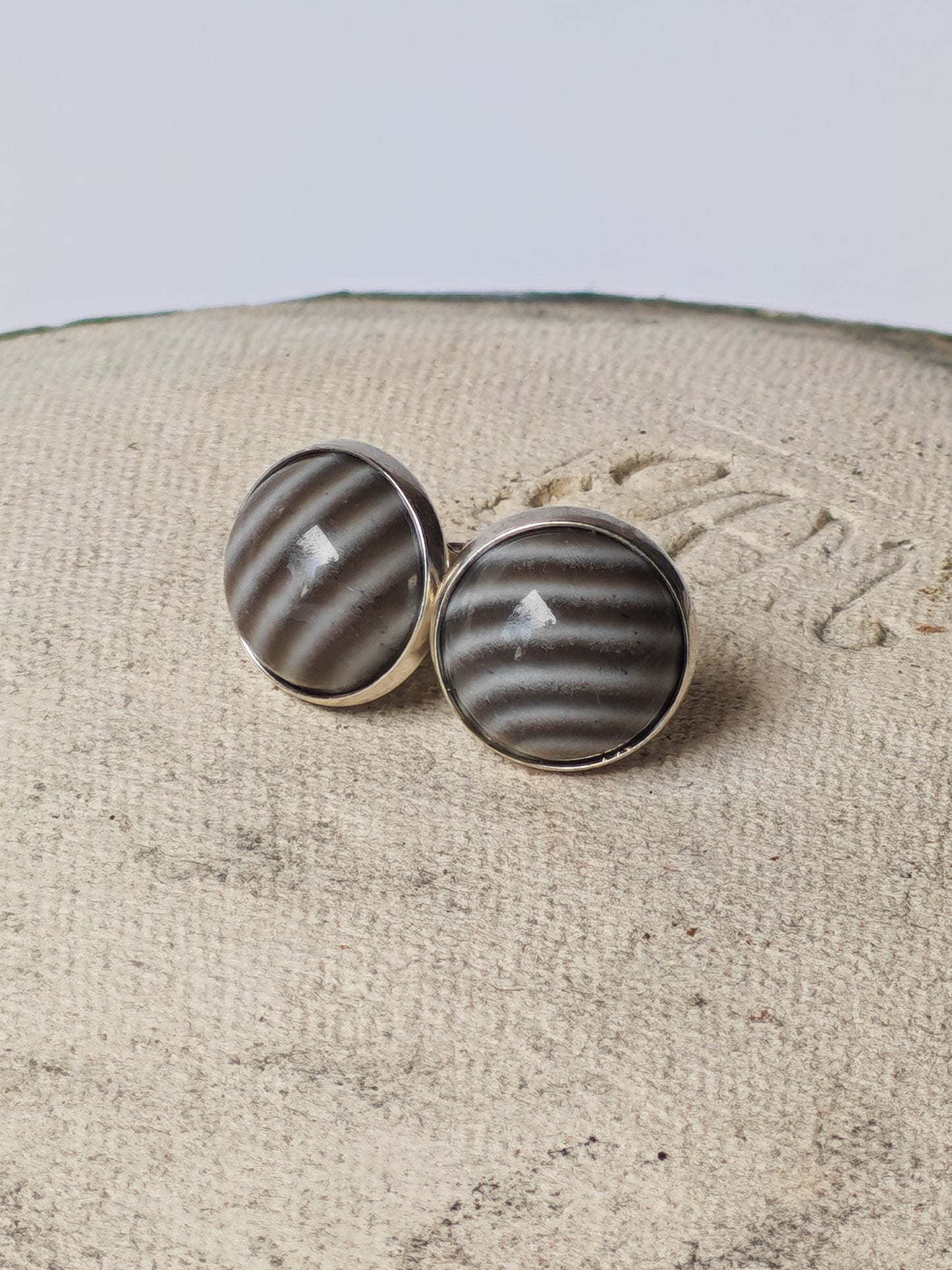 Striped Flint Stud Earrings | Natural Polish Stone