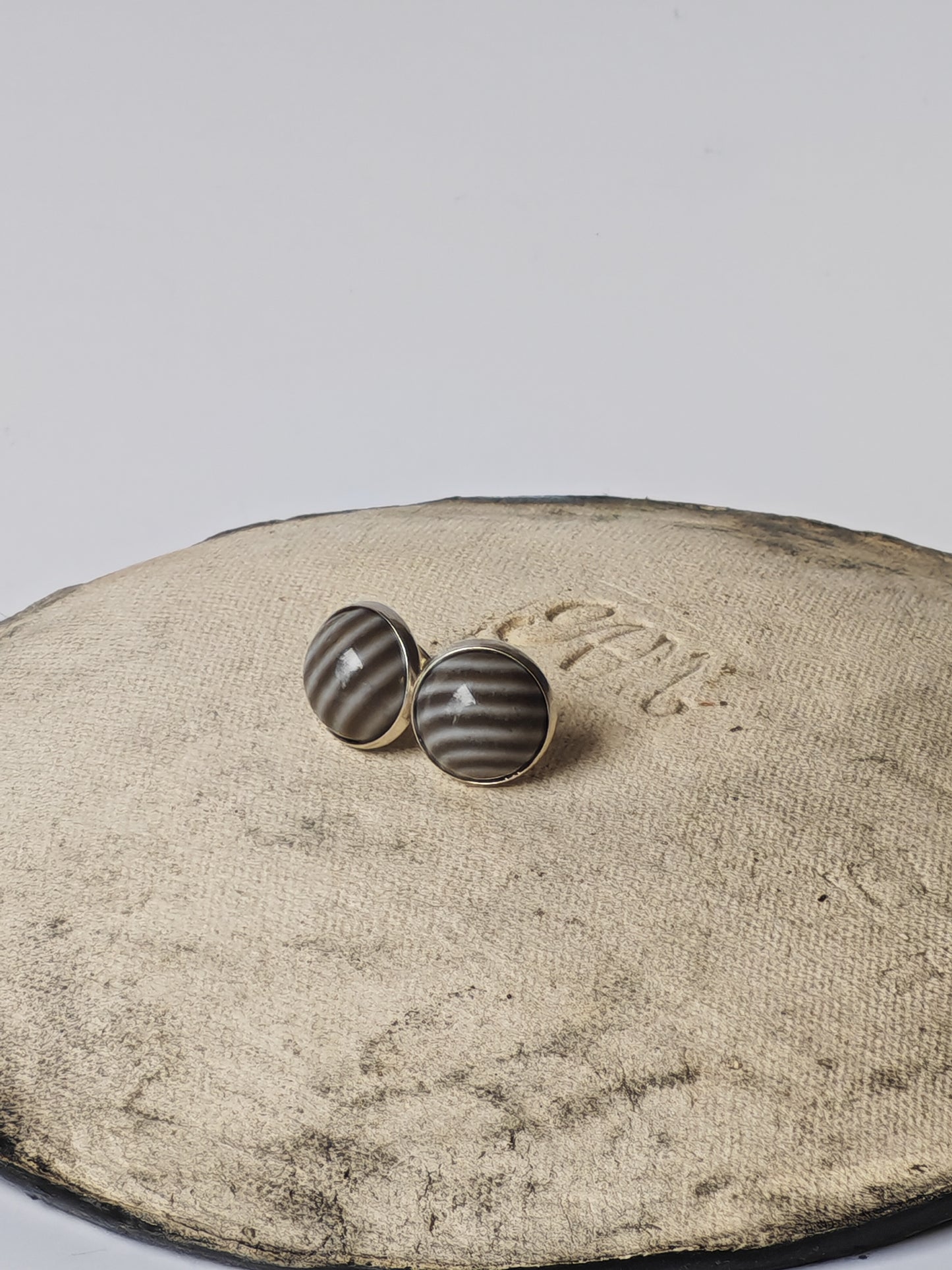 Striped Flint Stud Earrings | Natural Polish Stone