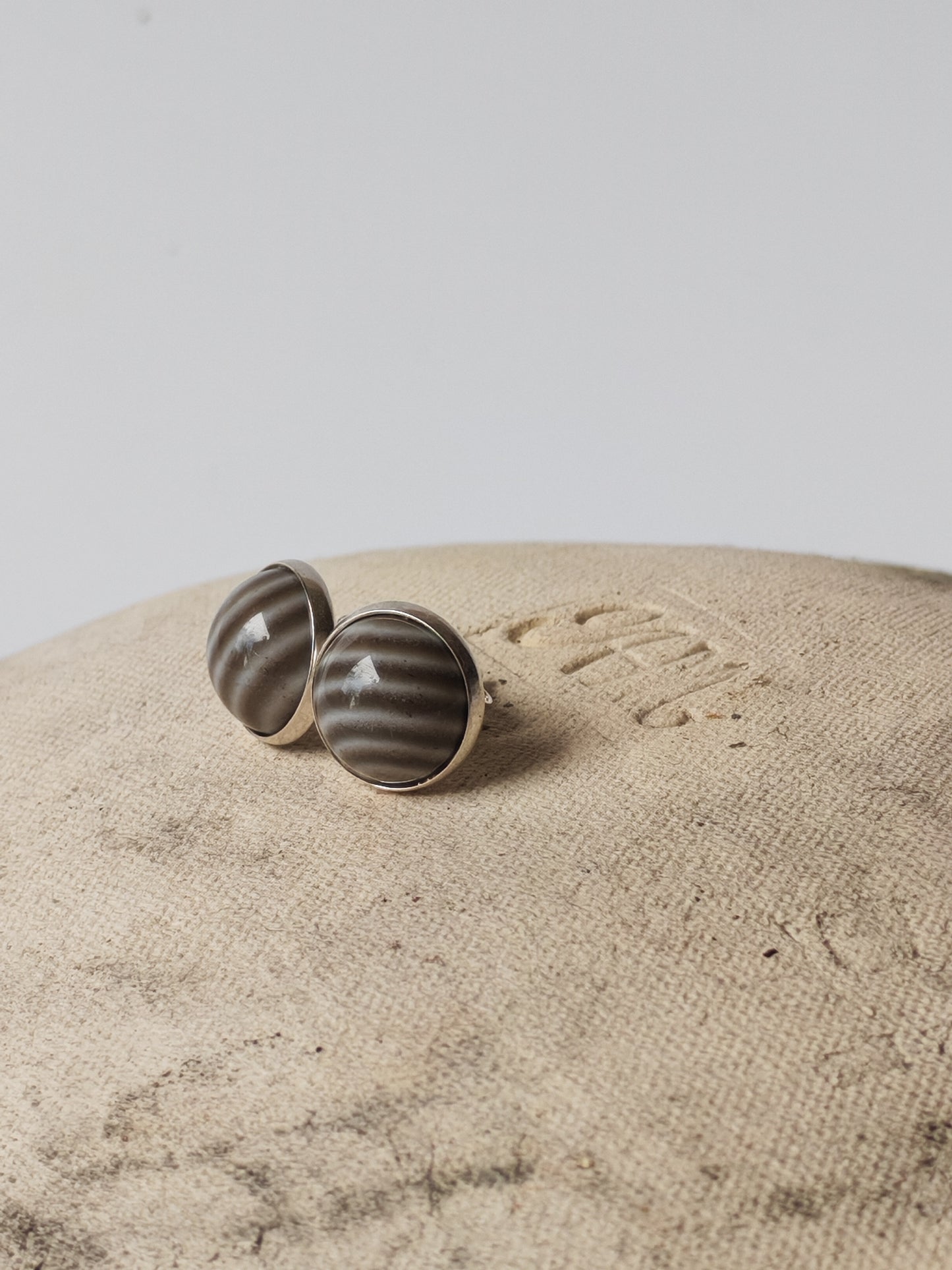 Striped Flint Stud Earrings | Natural Polish Stone