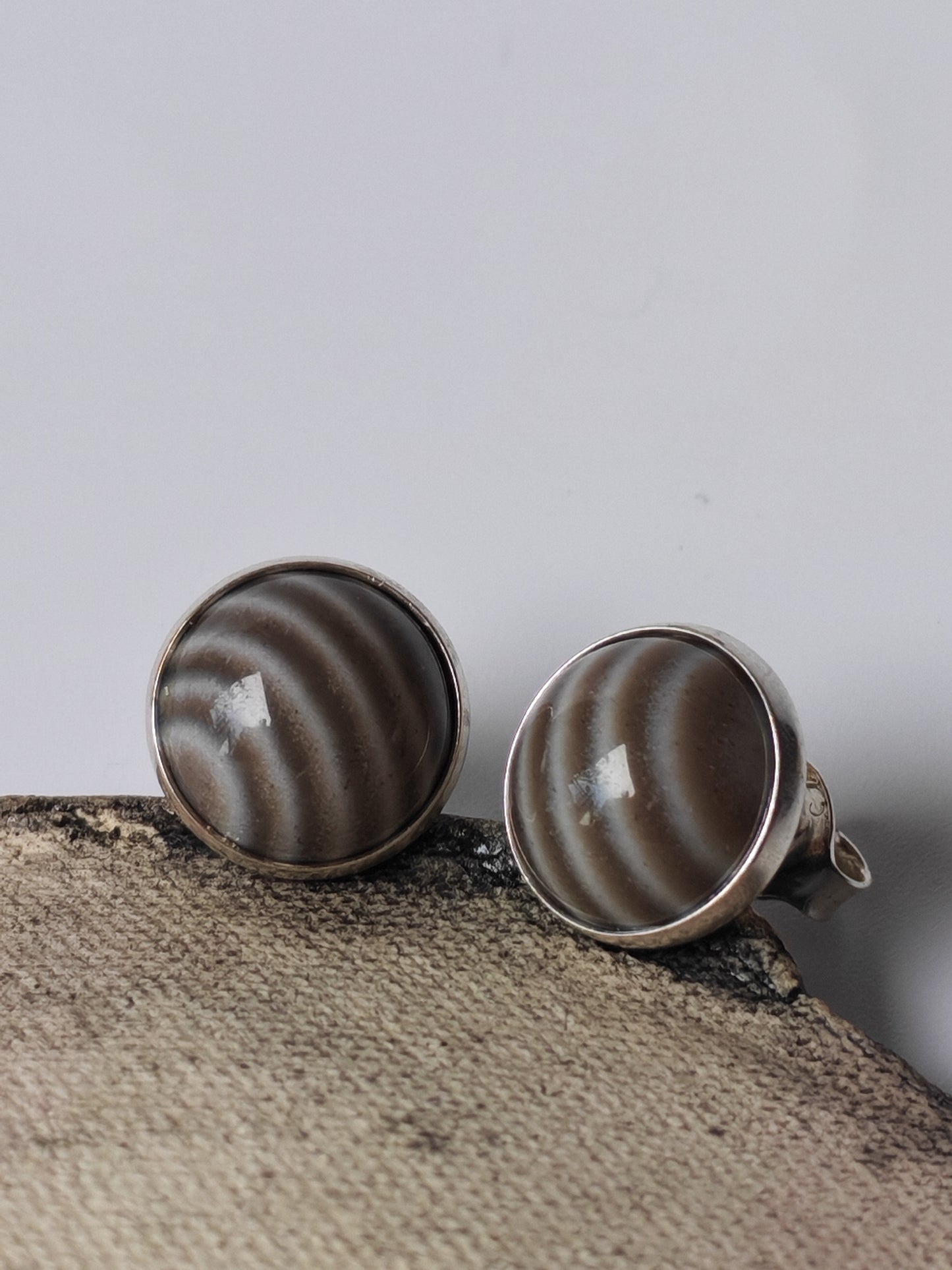 Striped Flint Stud Earrings | Natural Polish Stone