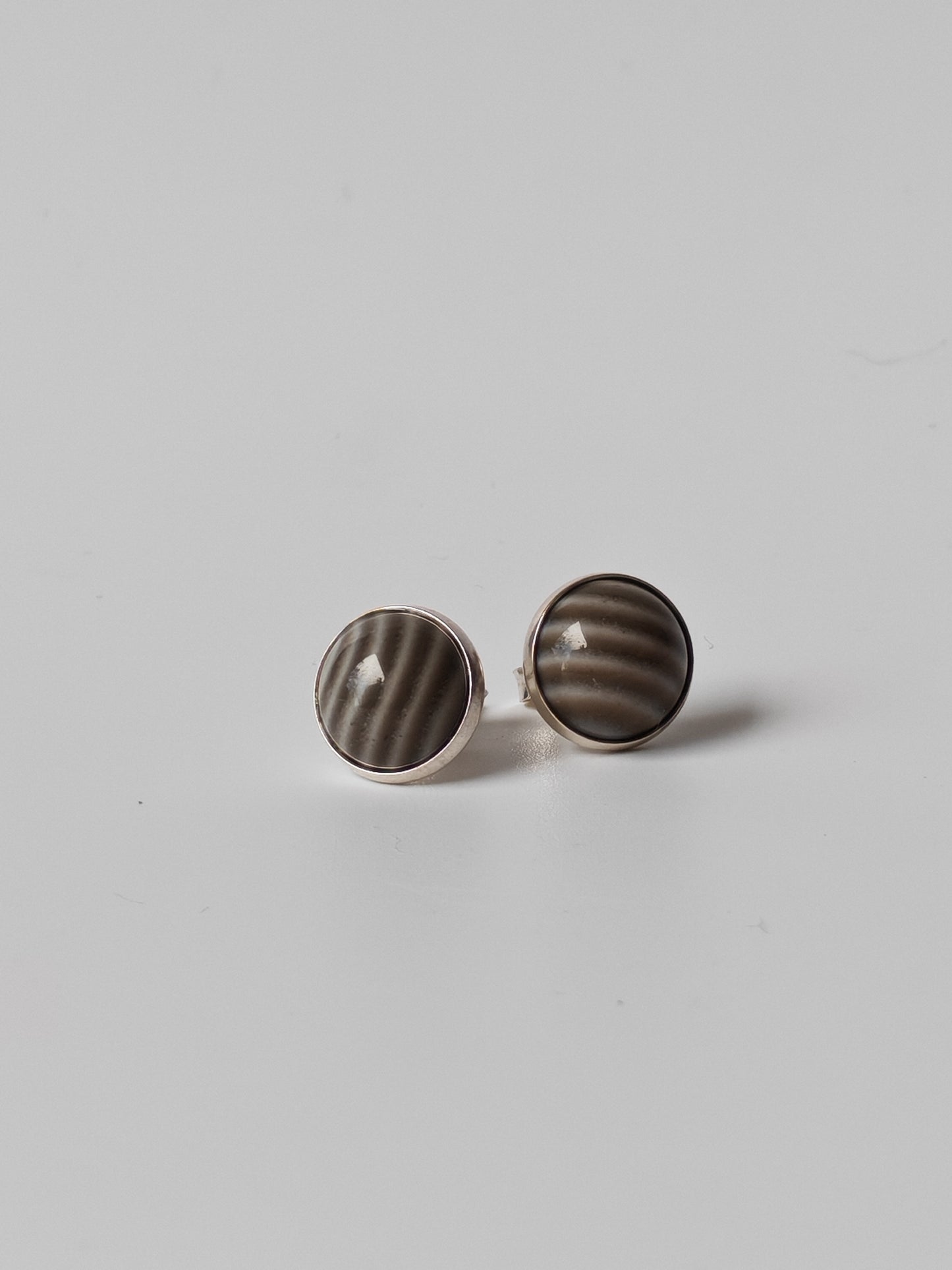 Striped Flint Stud Earrings | Natural Polish Stone