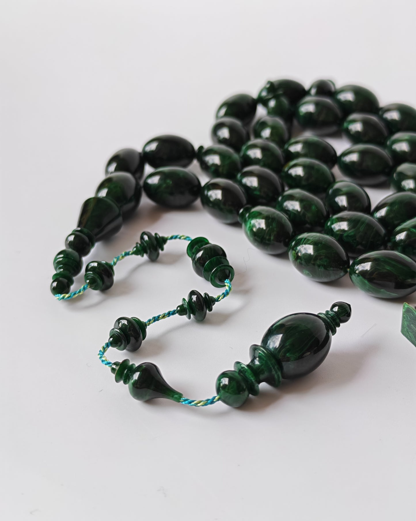 Rare Green Bakelite Tasbih – 35 Beads | Crafted by Ata Jaf
