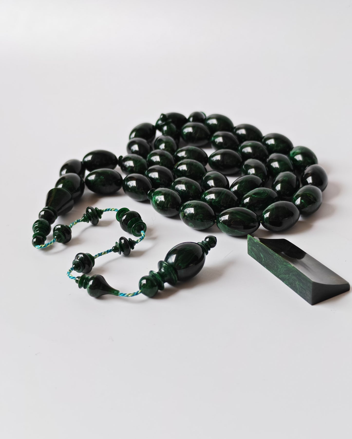 Rare Green Bakelite Tasbih – 35 Beads | Crafted by Ata Jaf