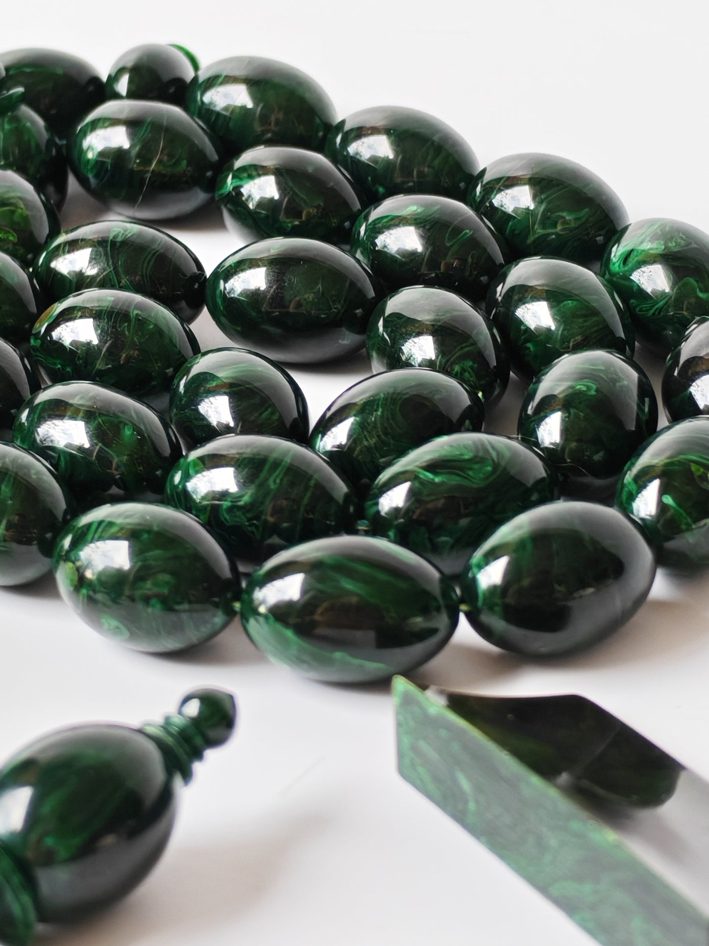 Rare Green Bakelite Tasbih – 35 Beads | Crafted by Ata Jaf