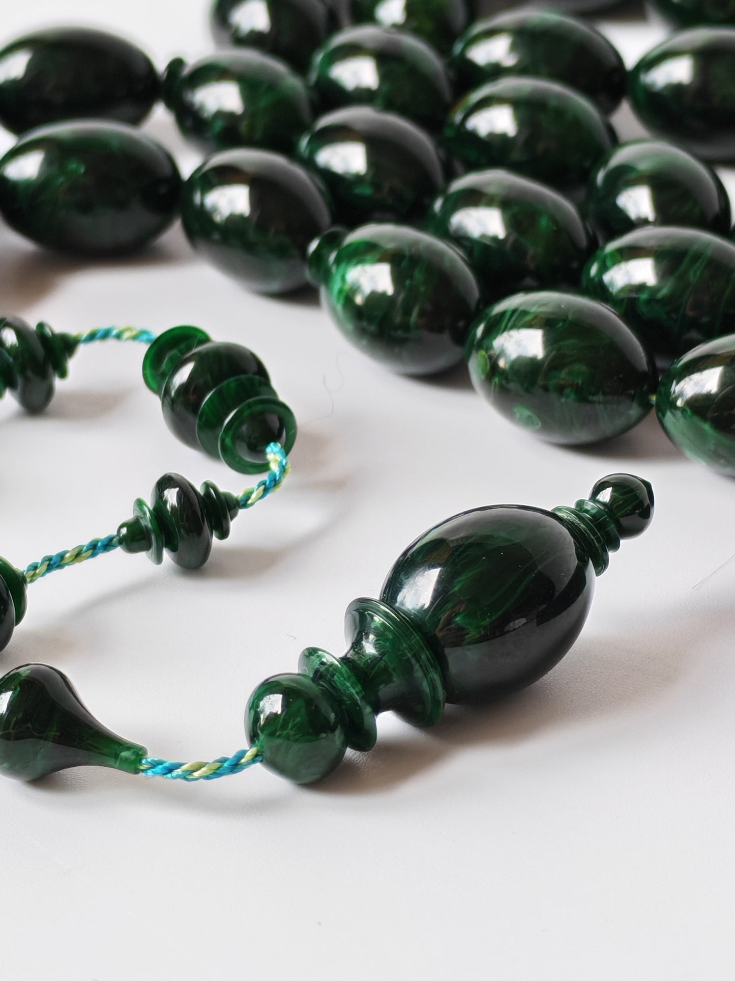 Rare Green Bakelite Tasbih – 35 Beads | Crafted by Ata Jaf