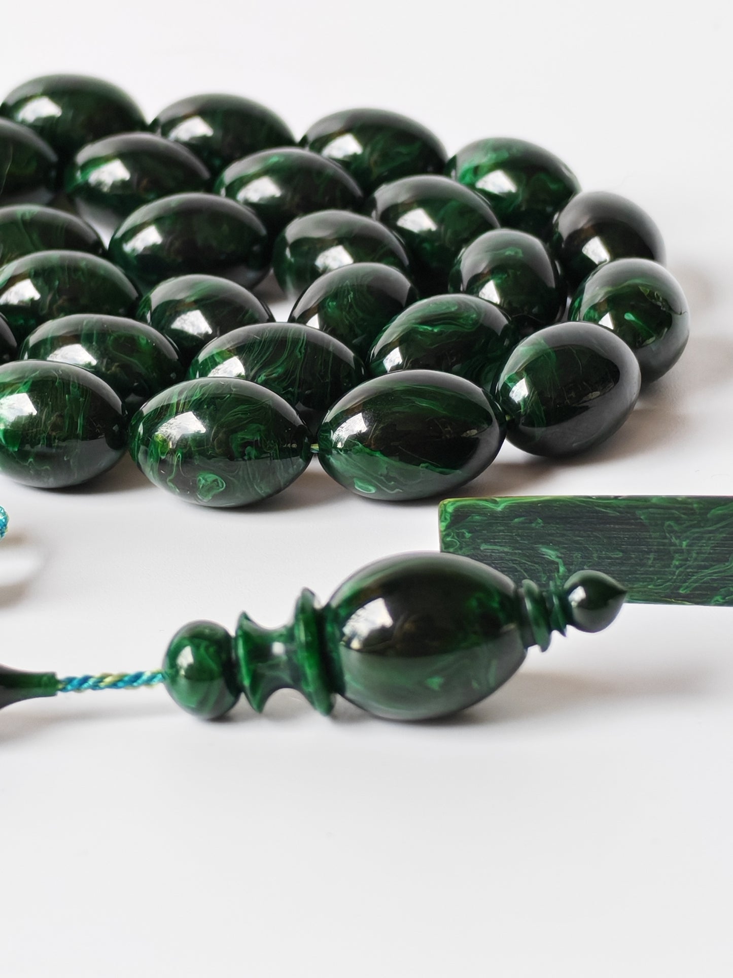 Rare Green Bakelite Tasbih – 35 Beads | Crafted by Ata Jaf