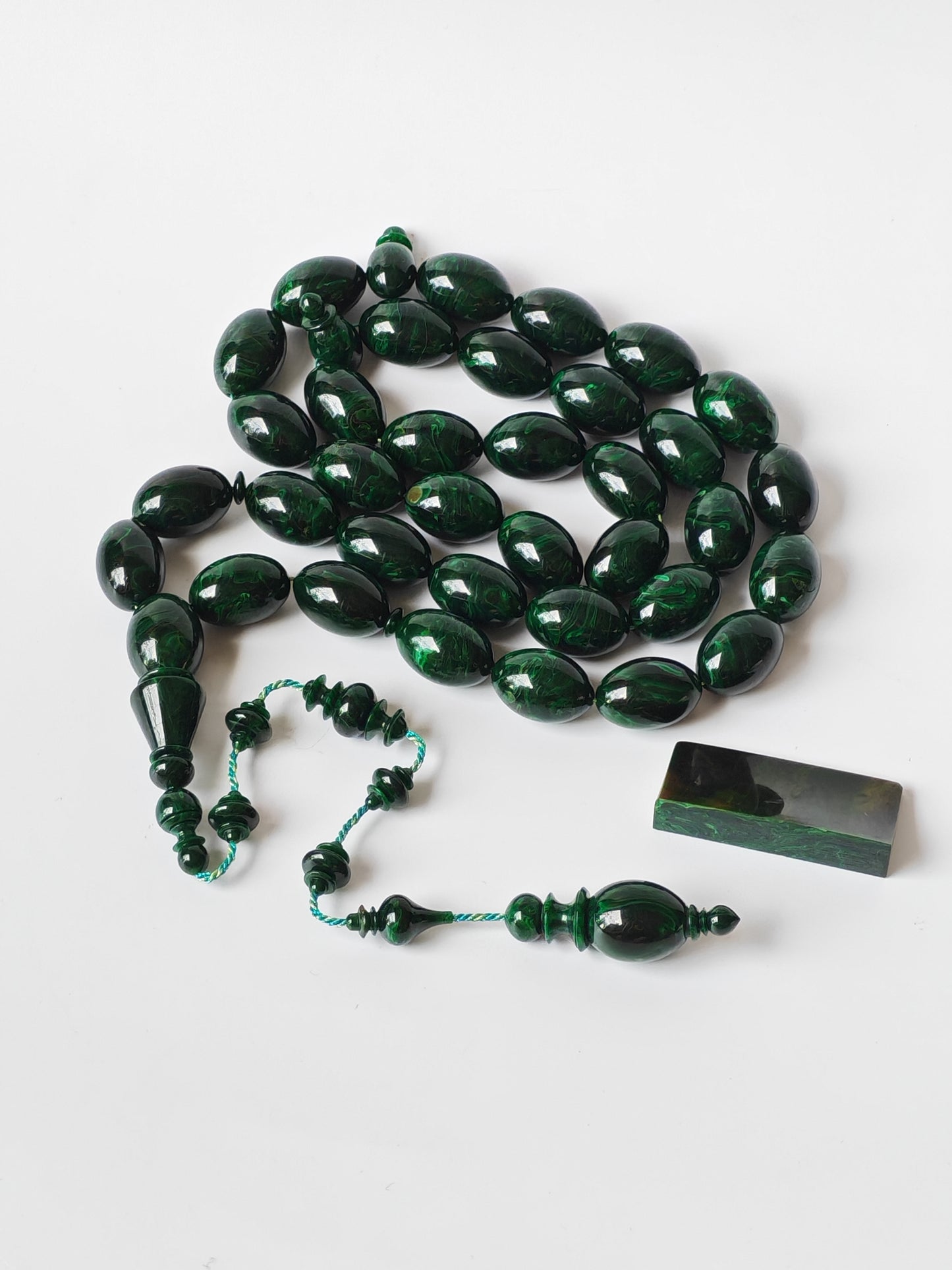 Rare Green Bakelite Tasbih – 35 Beads | Crafted by Ata Jaf